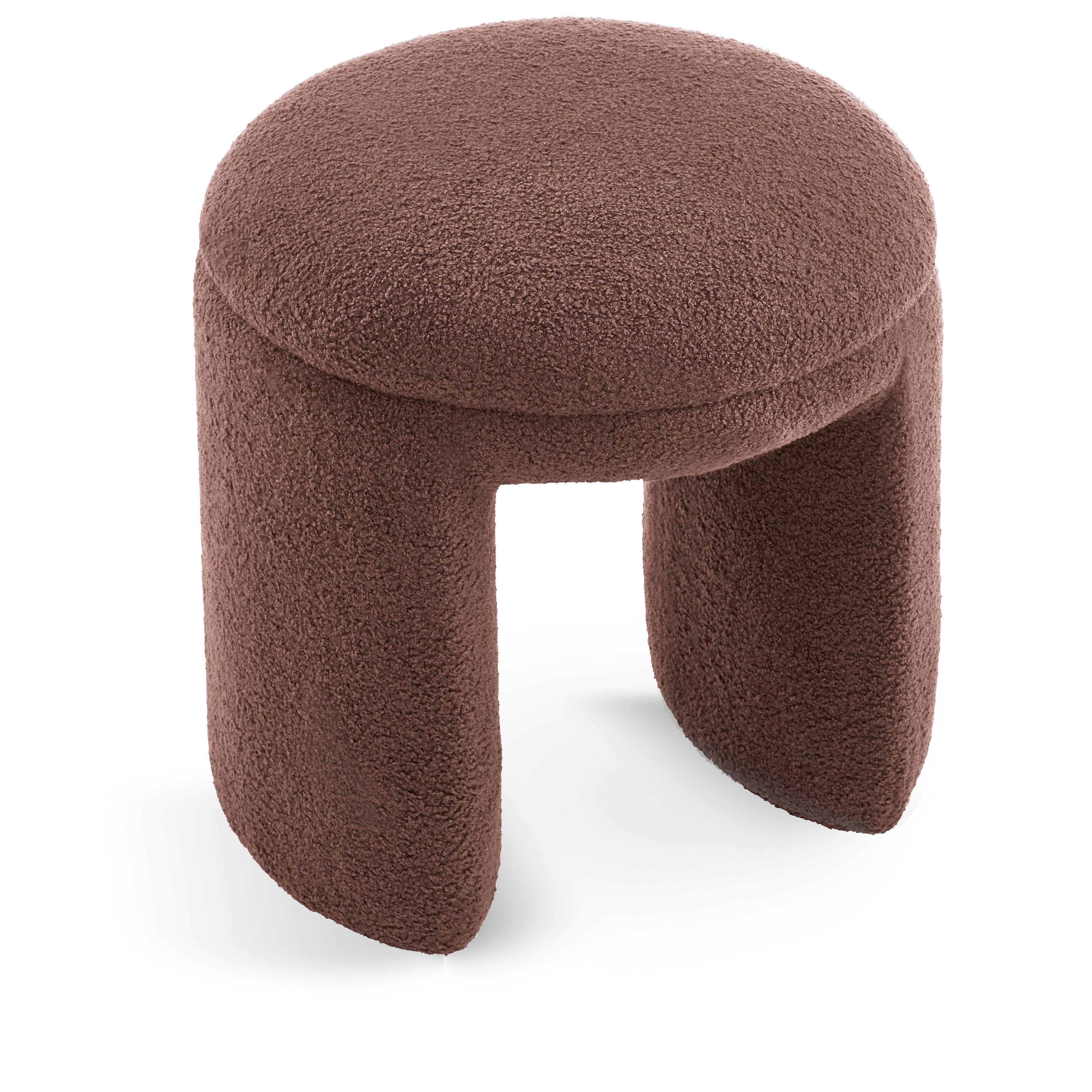 Meridian Bowen Brown Faux Shearling Teddy Fabric Ottoman/Stool