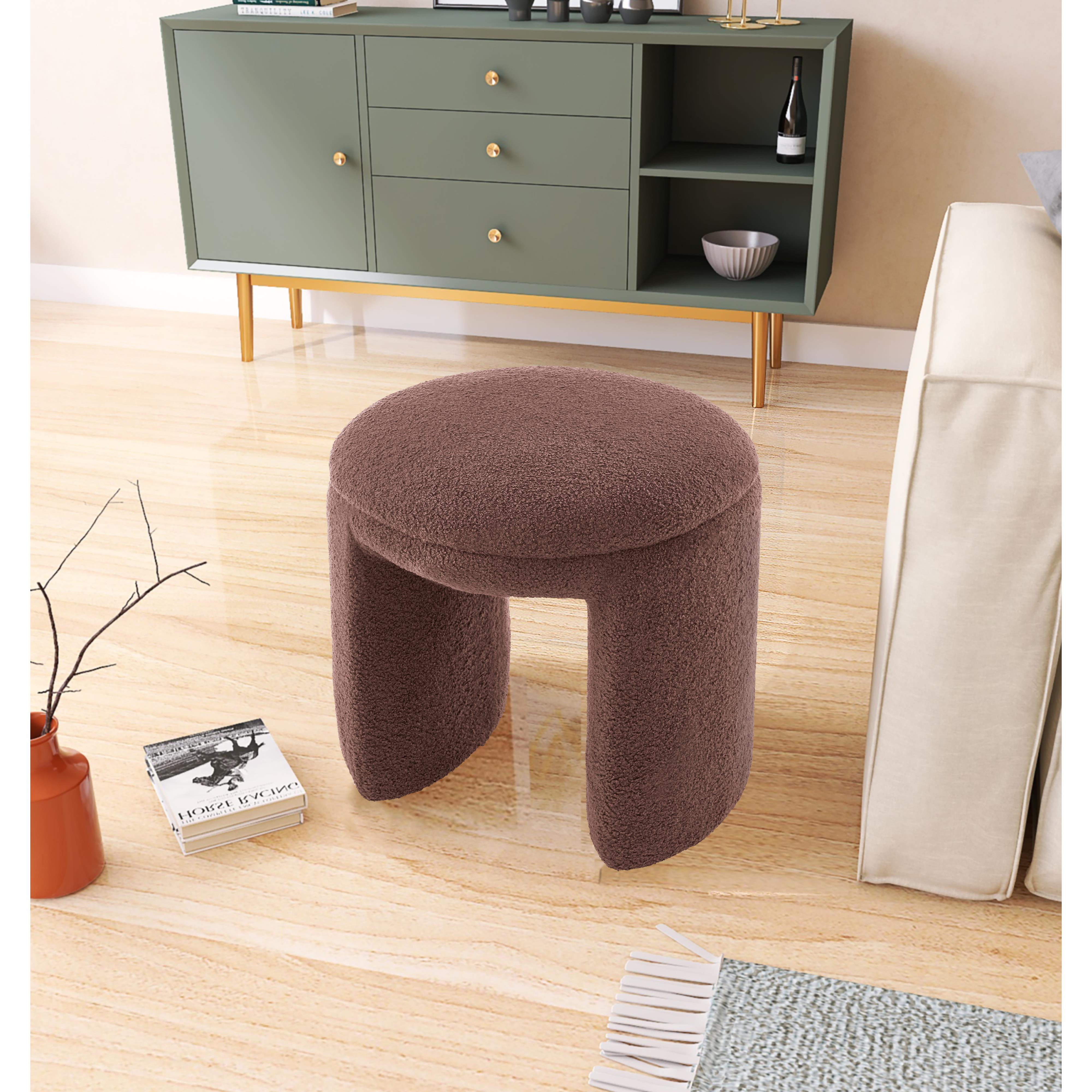 Meridian Bowen Brown Faux Shearling Teddy Fabric Ottoman/Stool