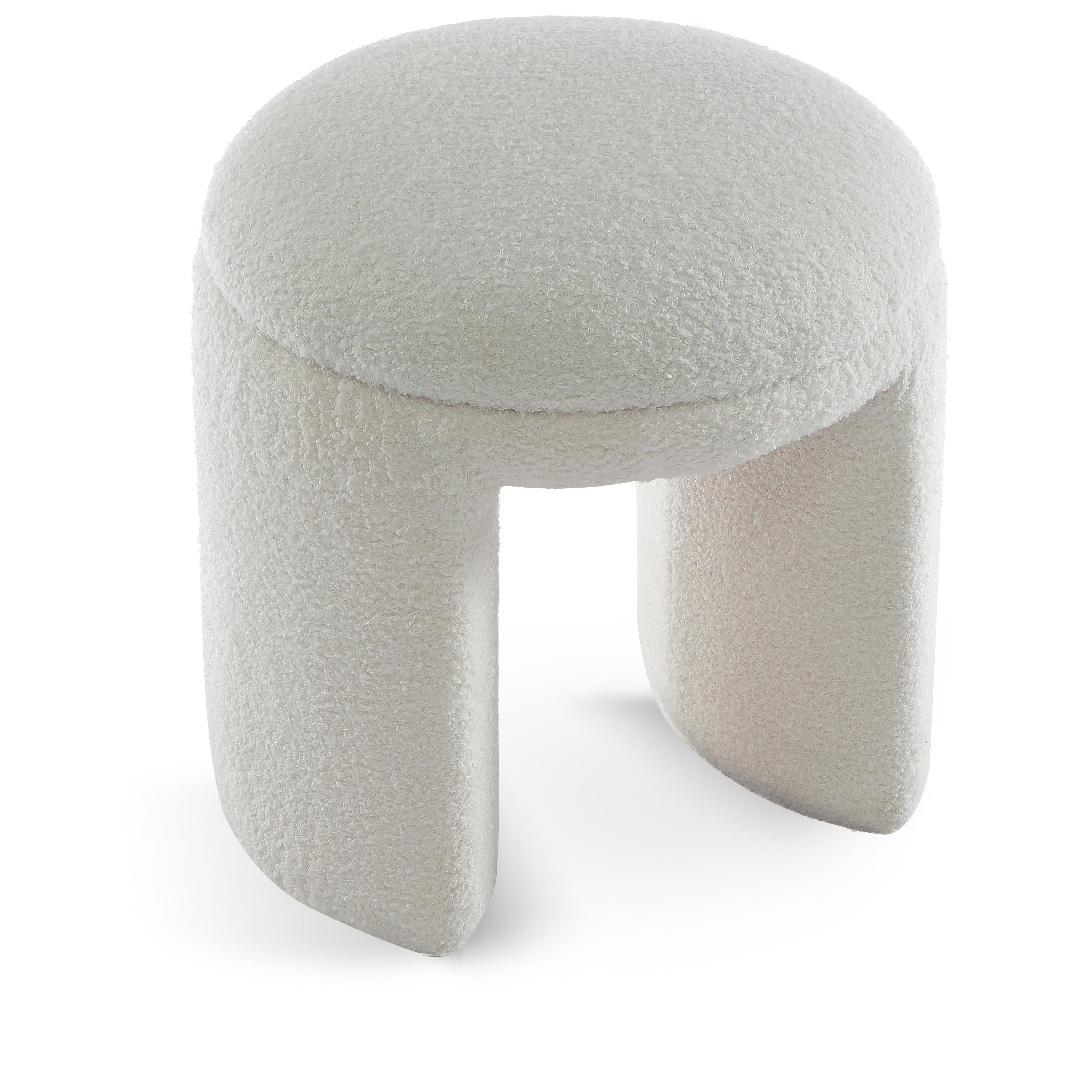 Meridian Bowen Cream Faux Shearling Teddy Fabric Ottoman/Stool