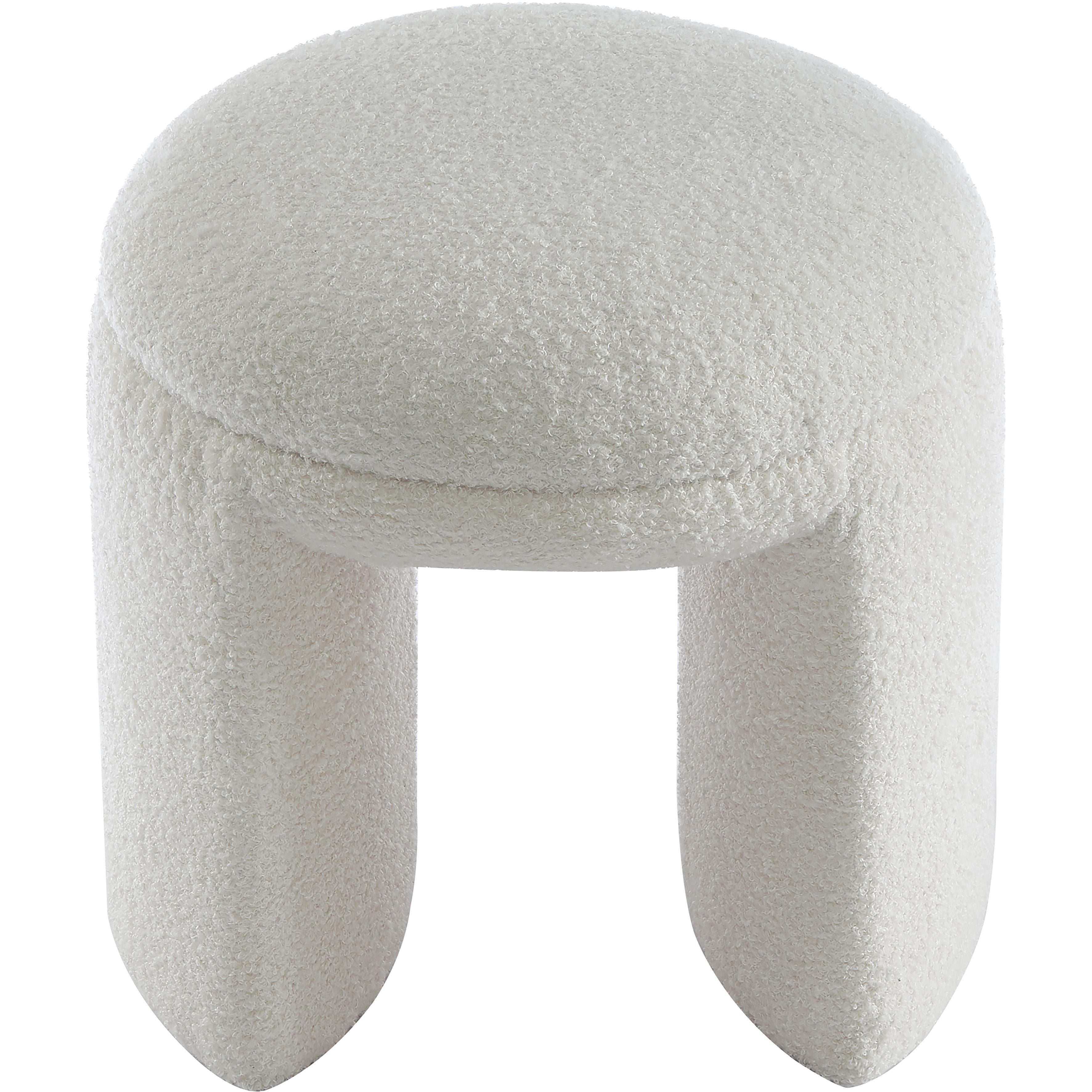 Meridian Bowen Cream Faux Shearling Teddy Fabric Ottoman/Stool