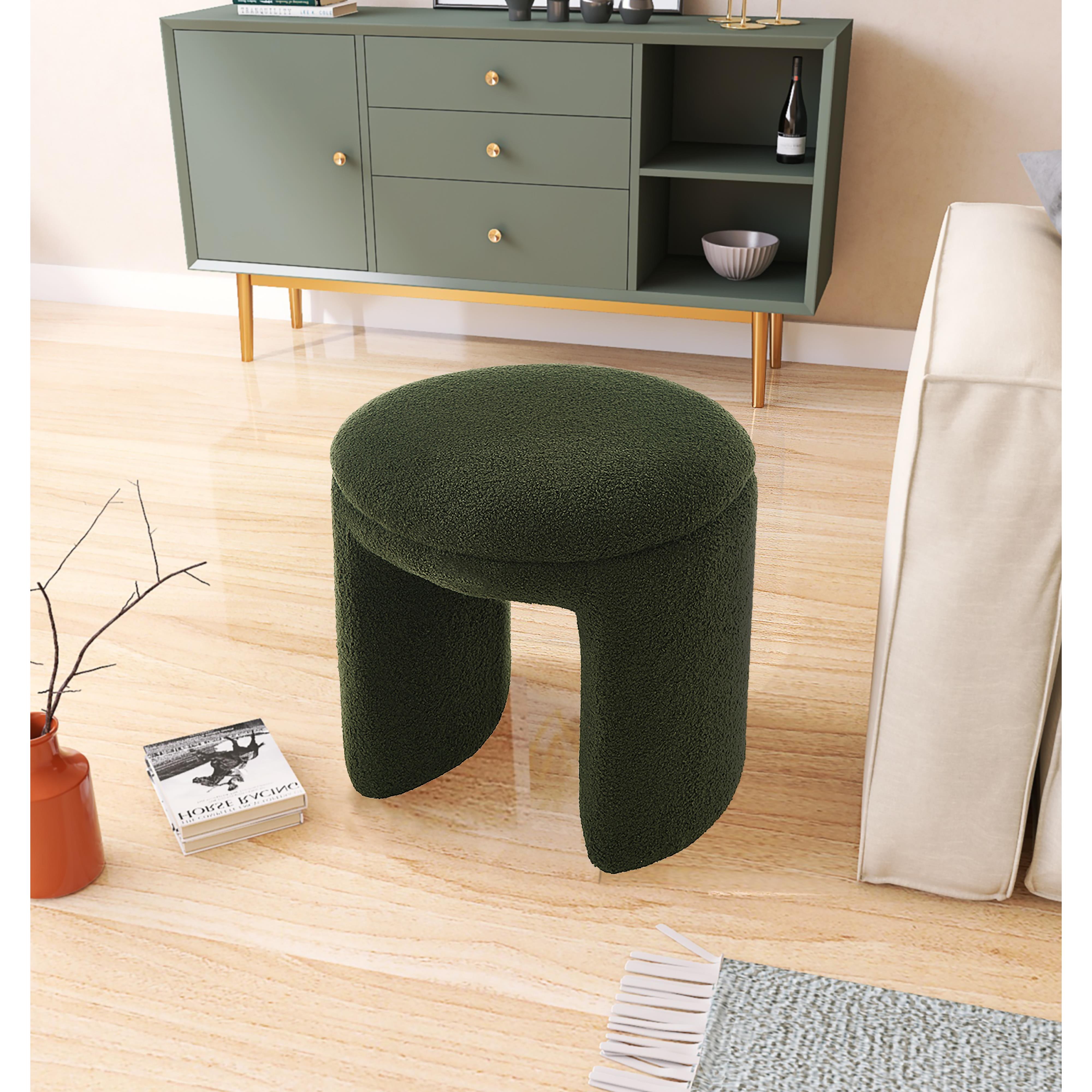 Meridian Bowen Green Faux Shearling Teddy Fabric Ottoman/Stool