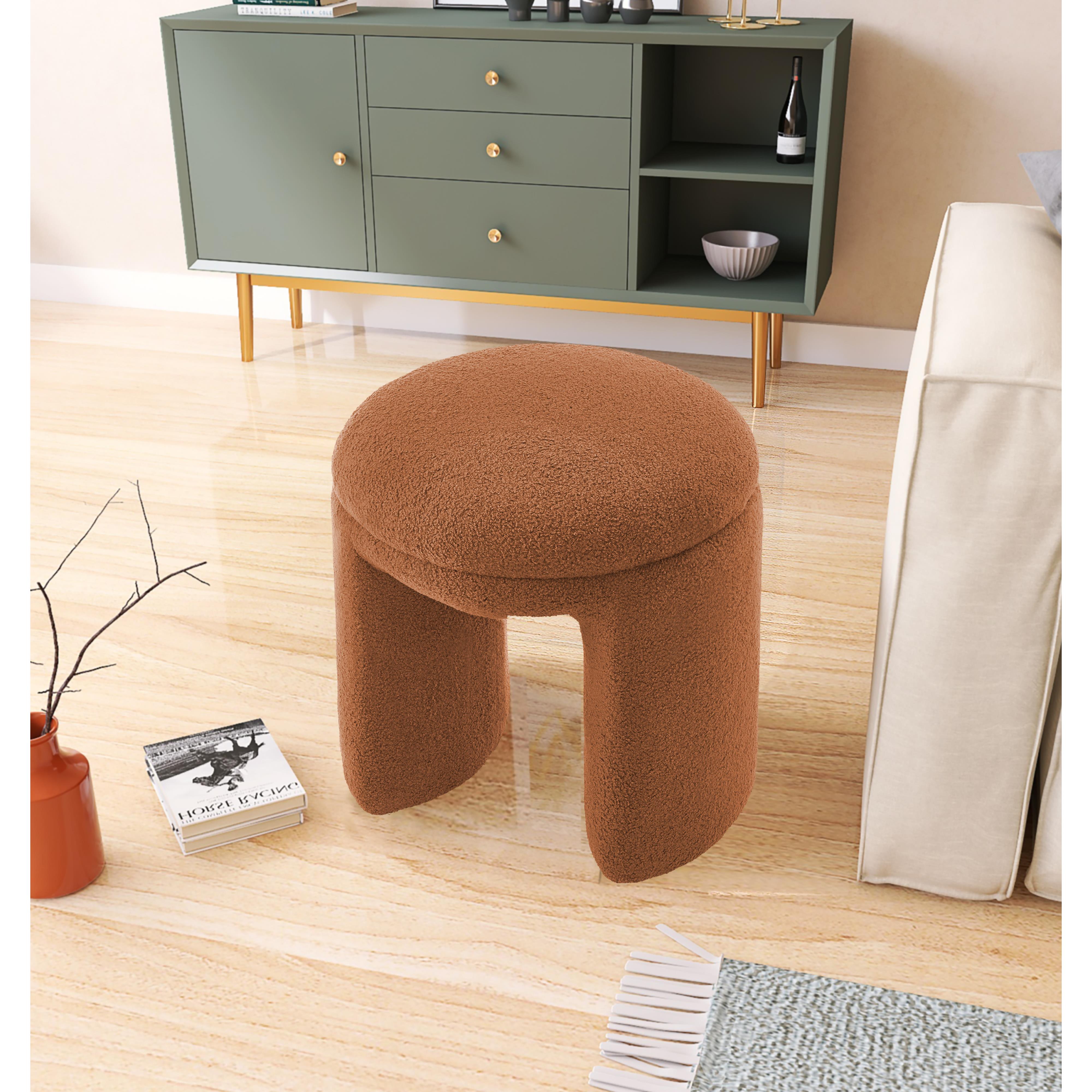 Meridian Bowen Saddle Faux Shearling Teddy Fabric Ottoman/Stool