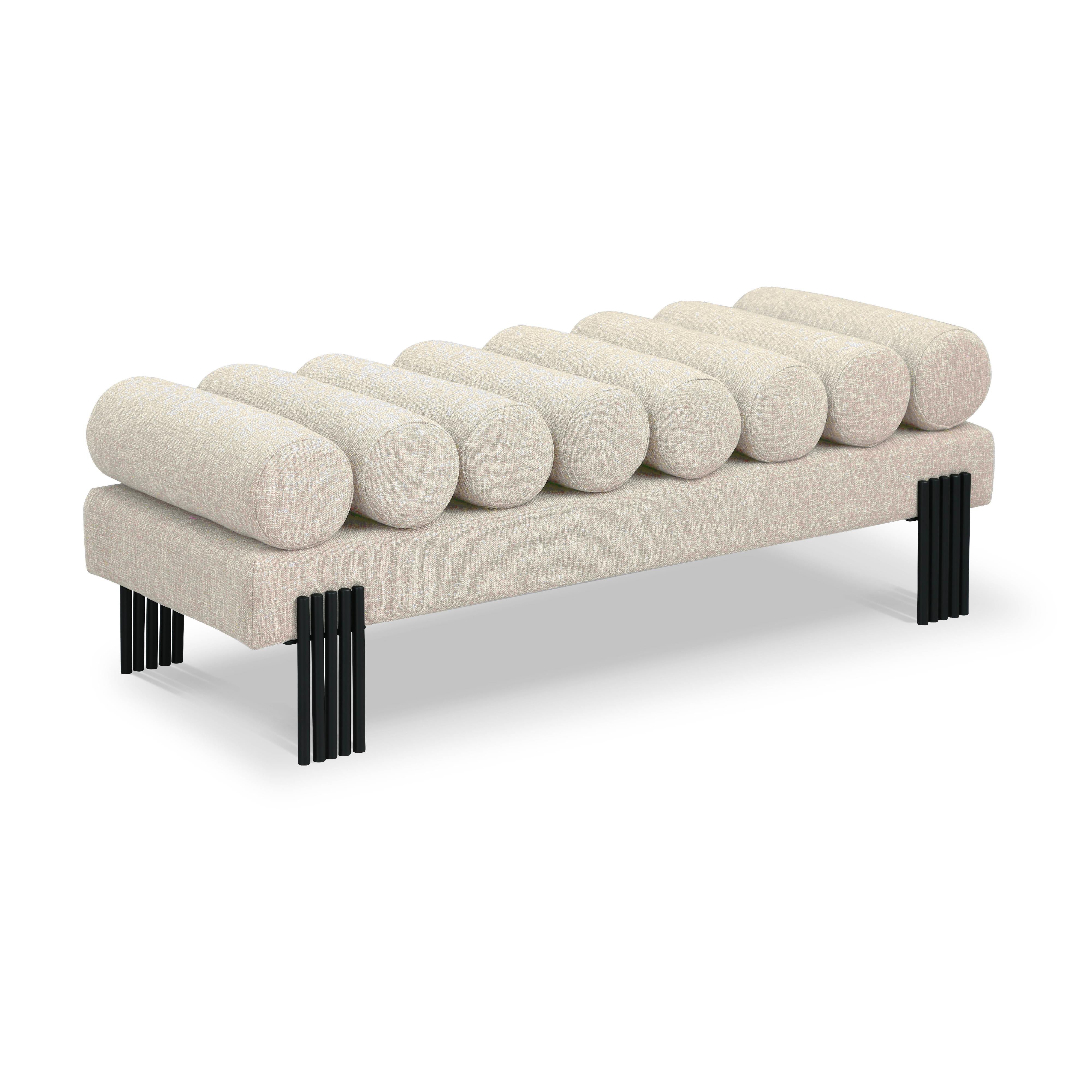 Meridian Akeela Beige Linen Textured Fabric Bench