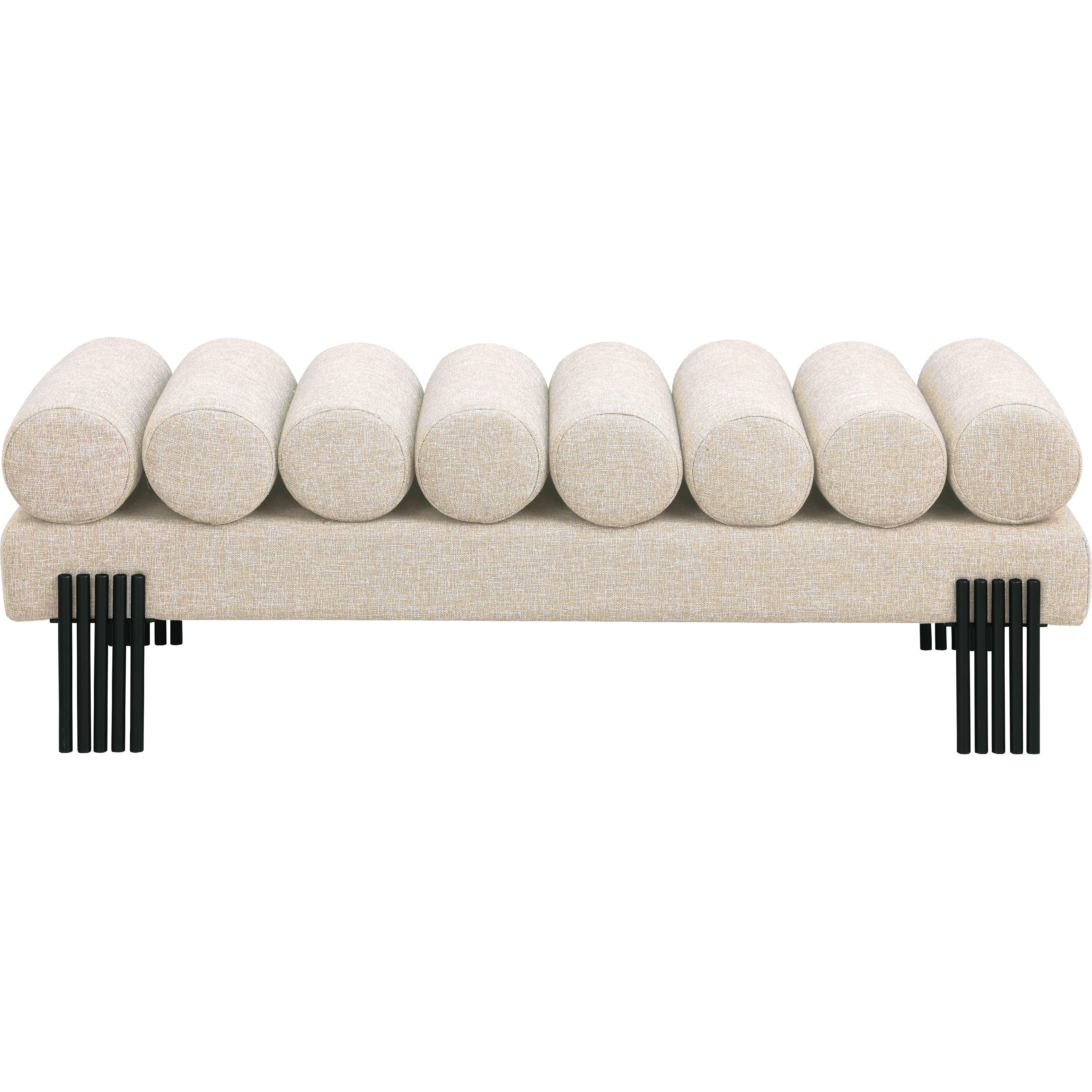 Meridian Akeela Beige Linen Textured Fabric Bench