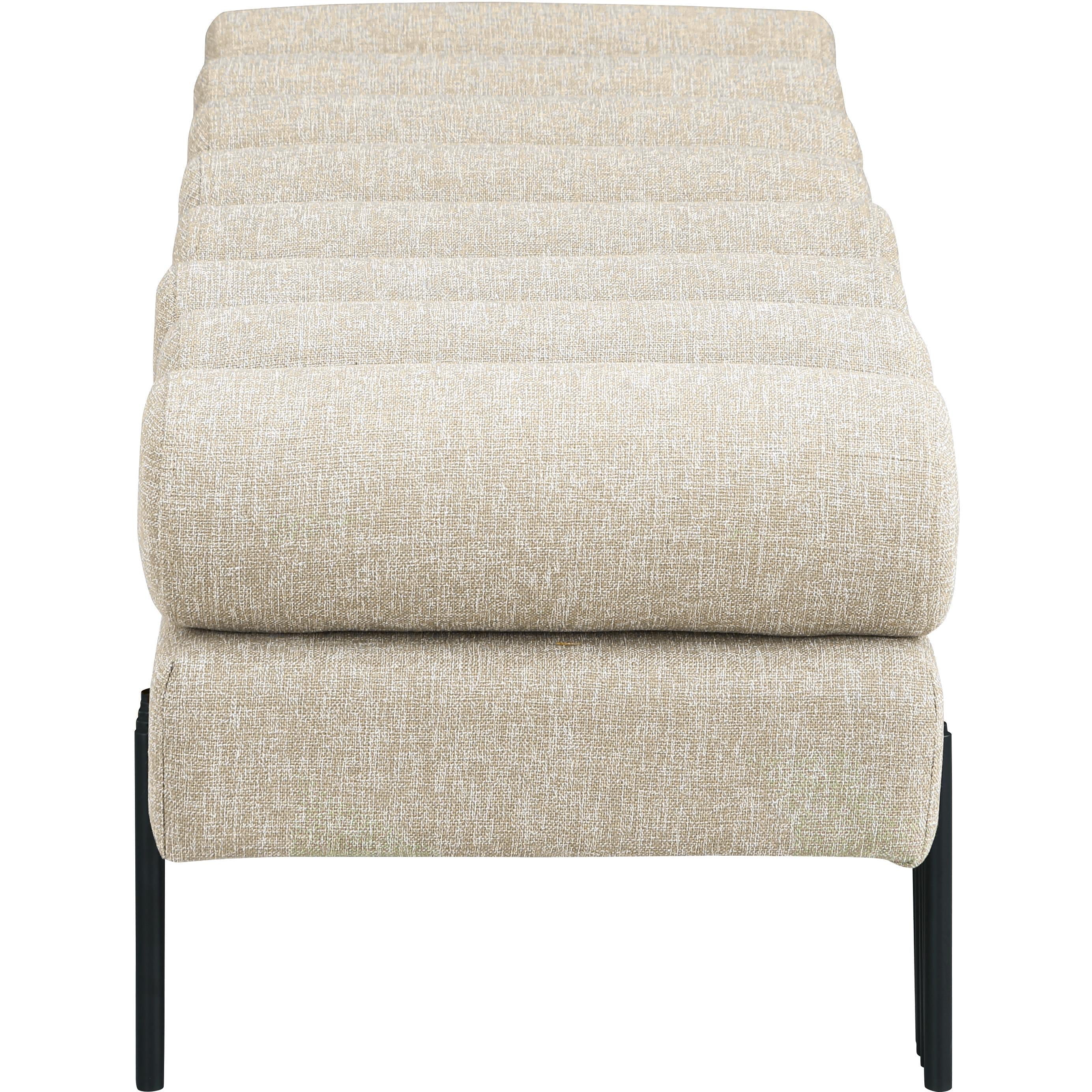 Meridian Akeela Beige Linen Textured Fabric Bench