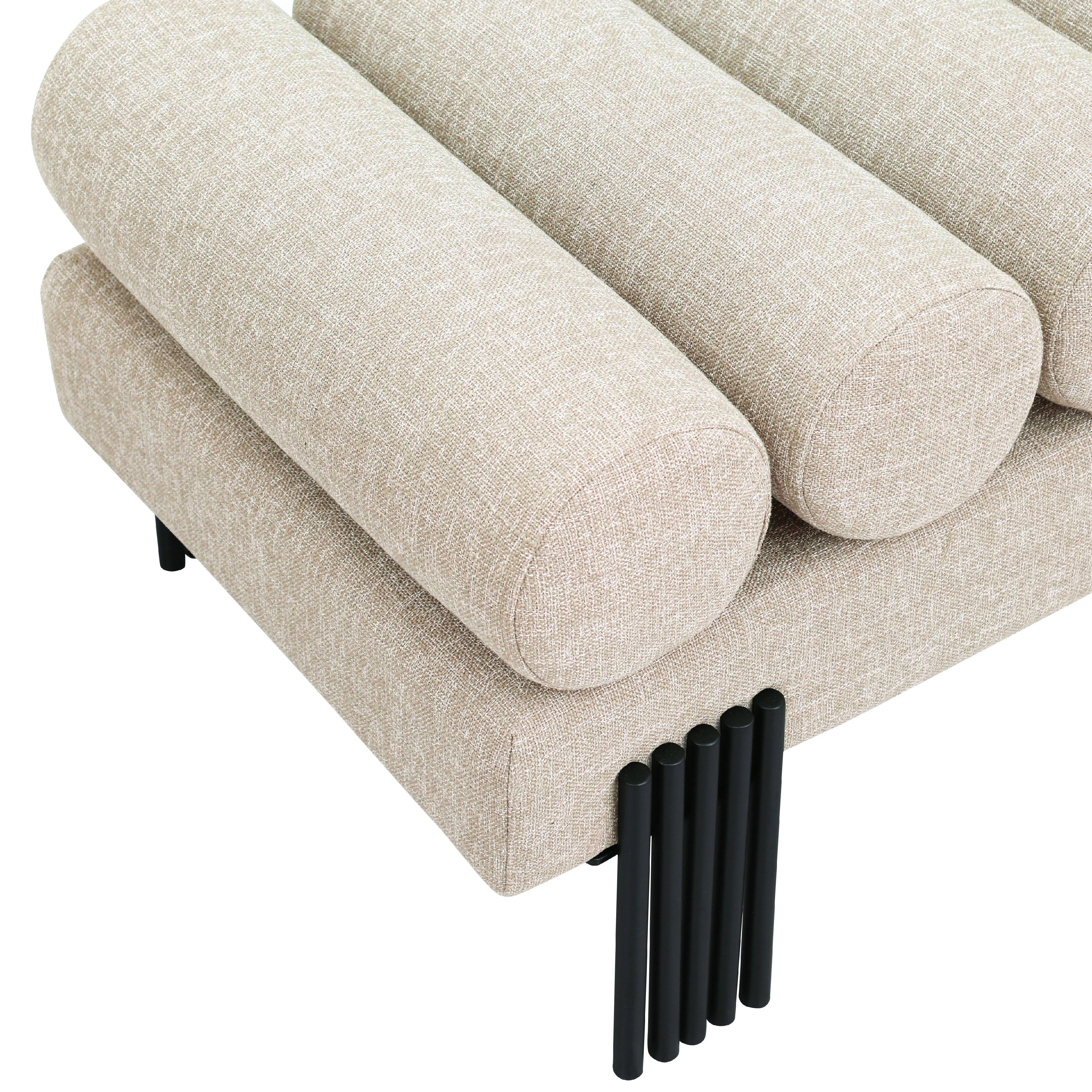 Meridian Akeela Beige Linen Textured Fabric Bench