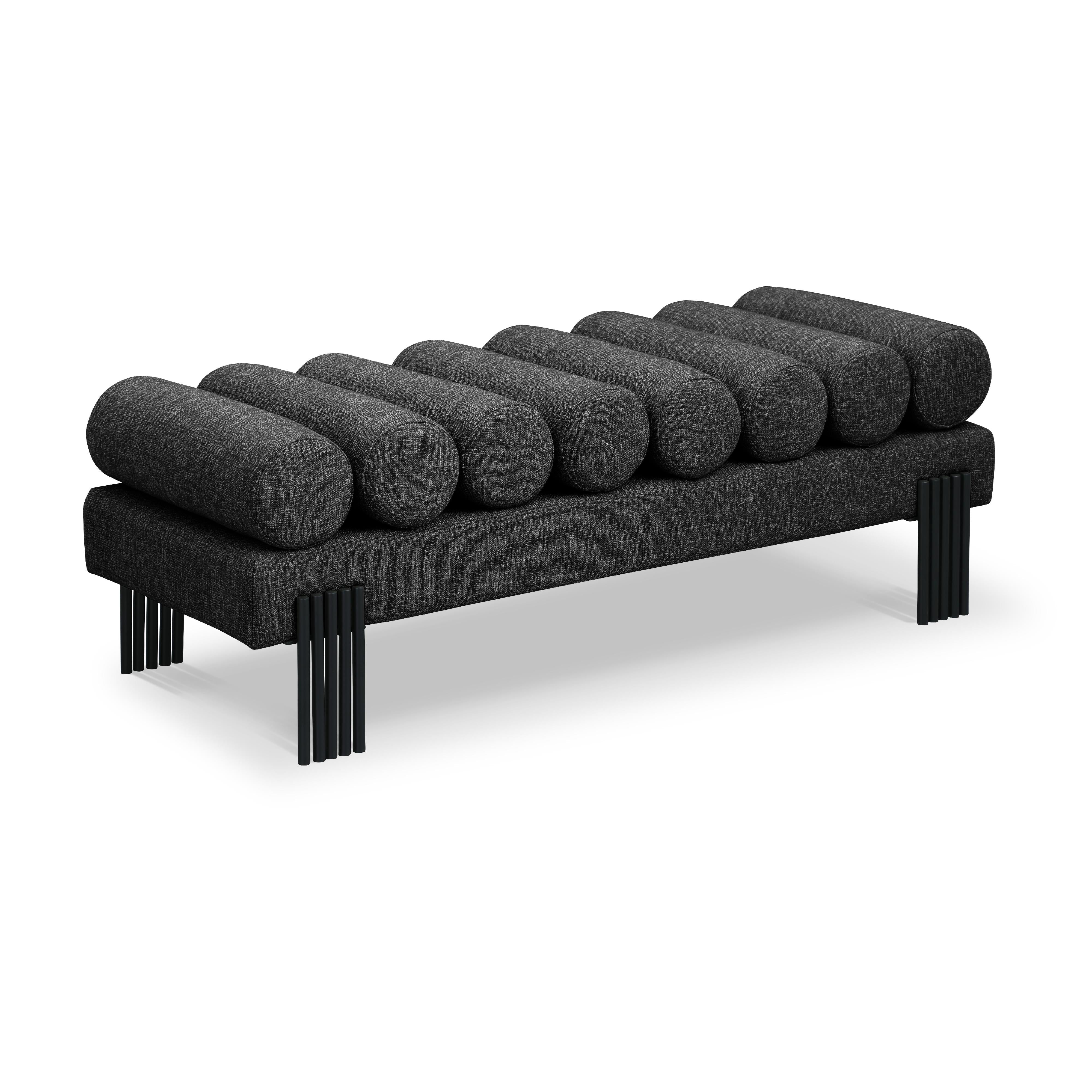 Meridian Akeela Black Linen Textured Fabric Bench