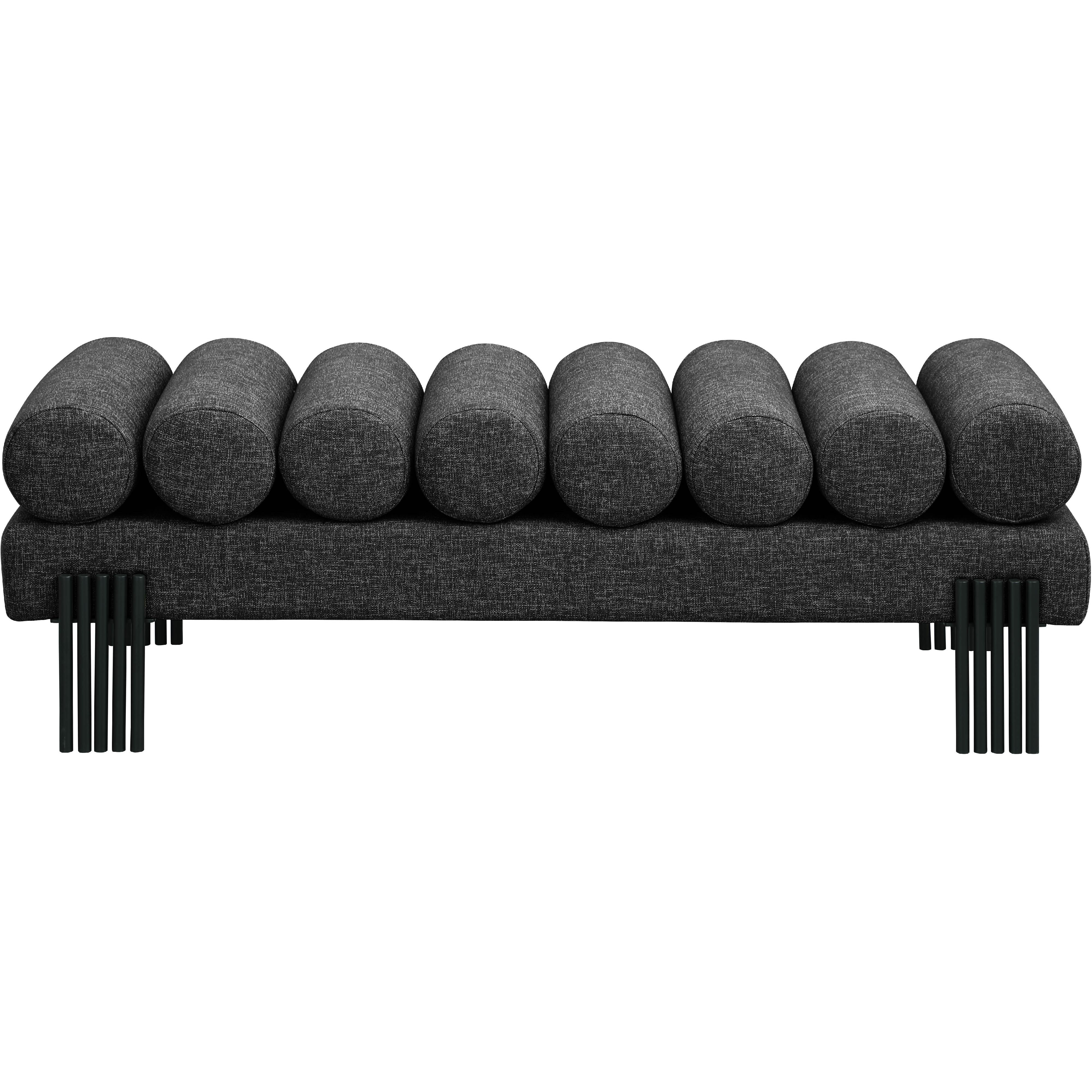 Meridian Akeela Black Linen Textured Fabric Bench