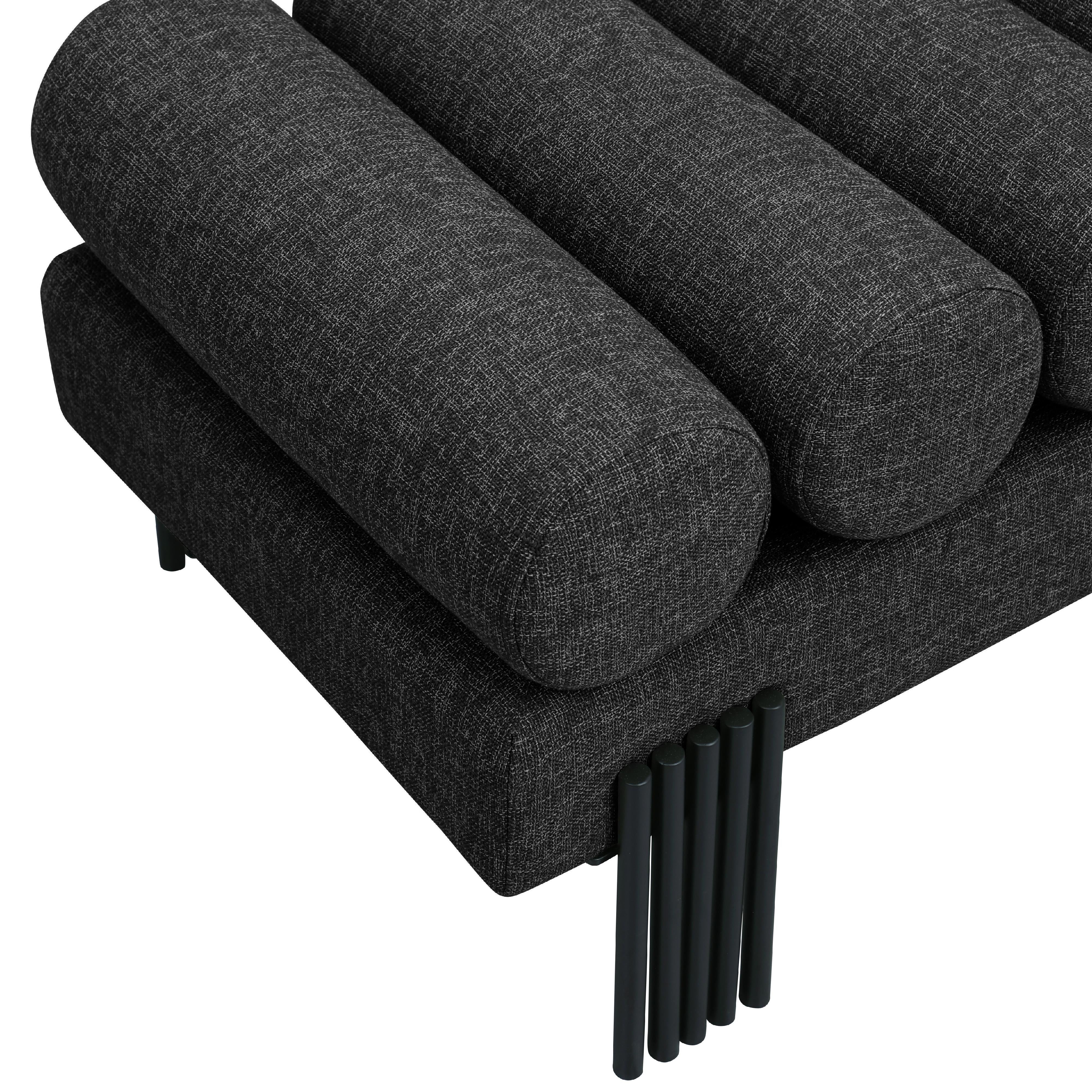 Meridian Akeela Black Linen Textured Fabric Bench