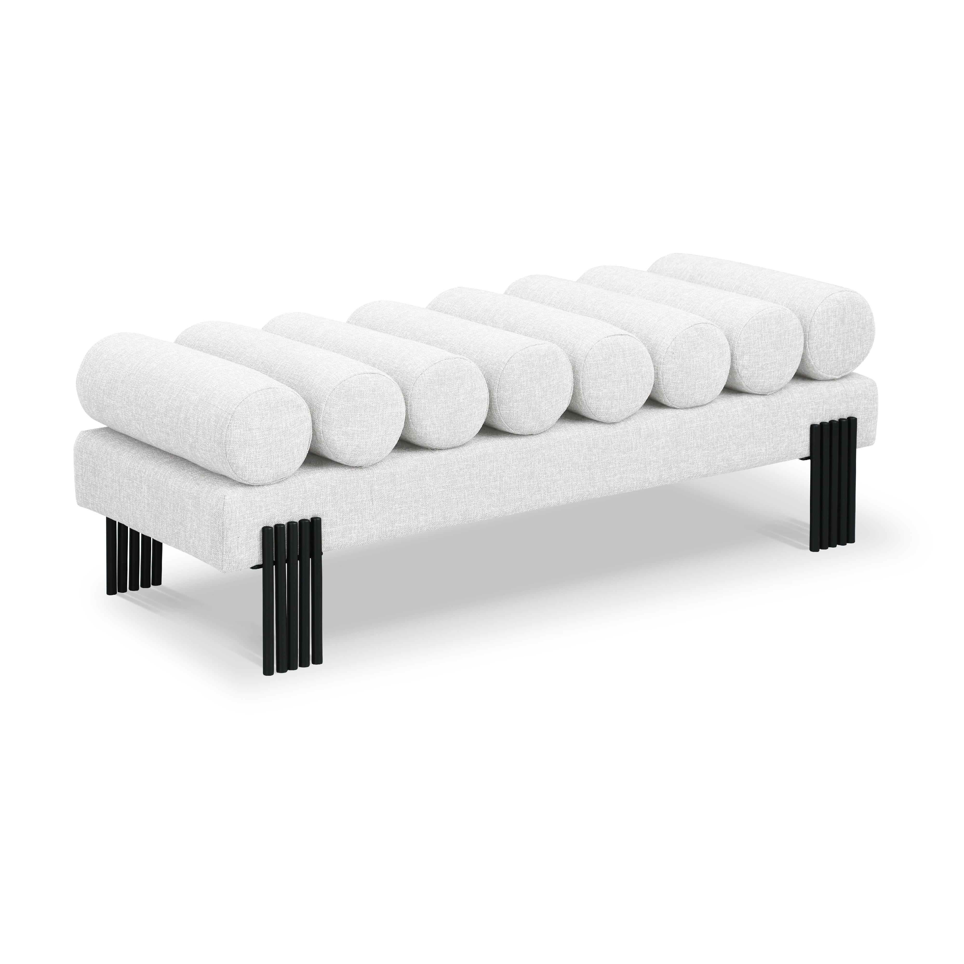 Meridian Akeela Cream Linen Textured Fabric Bench