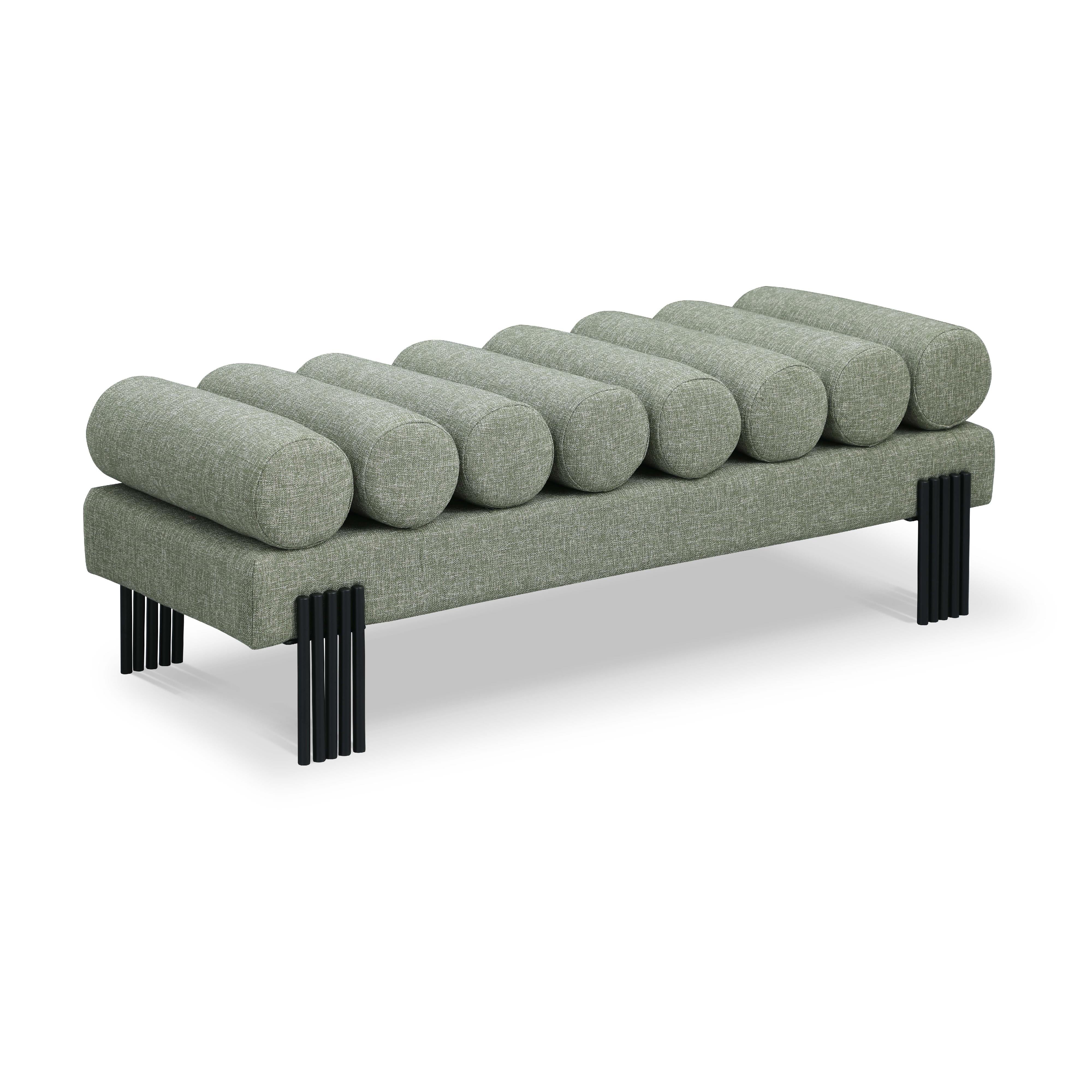 Meridian Akeela Green Linen Textured Fabric Bench