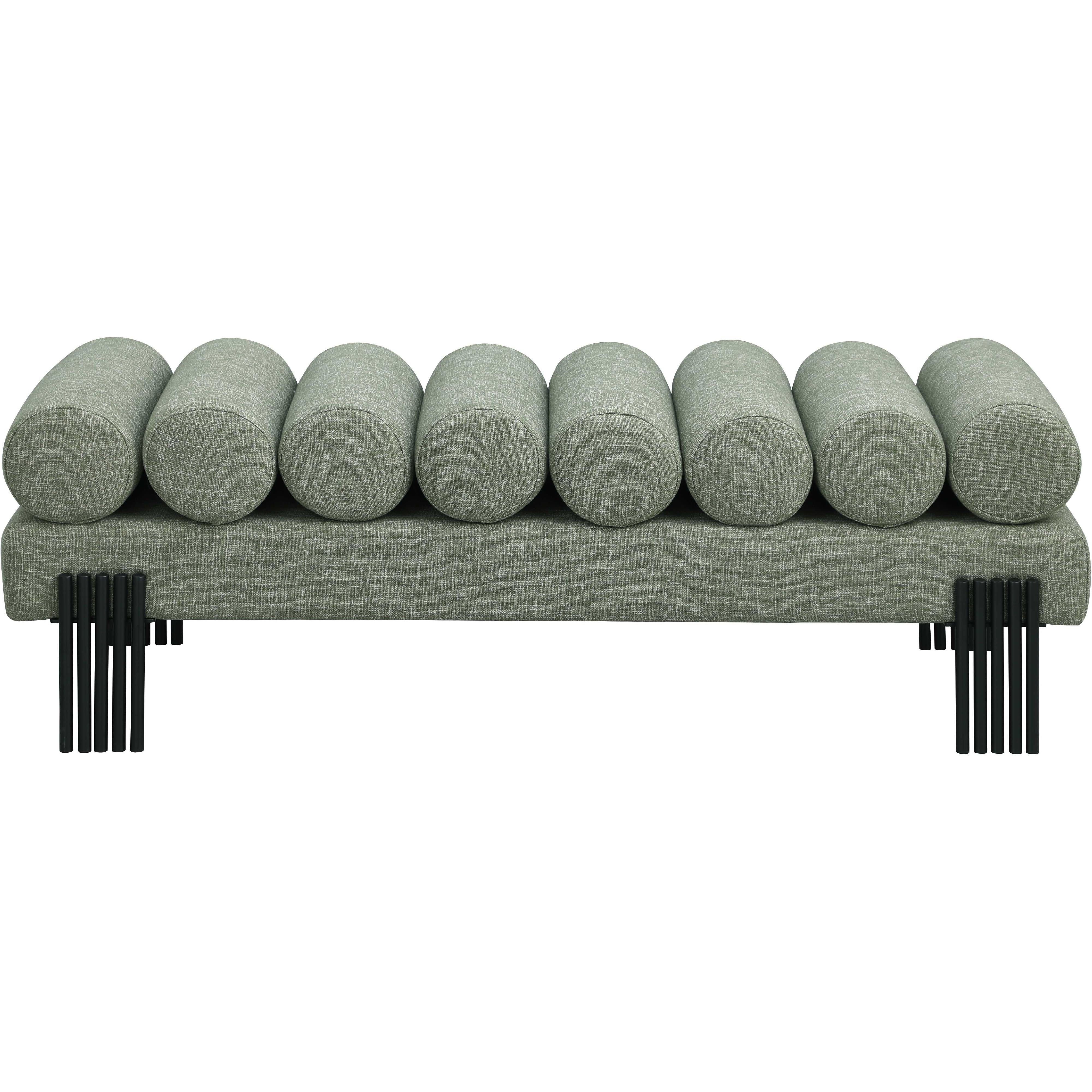 Meridian Akeela Green Linen Textured Fabric Bench