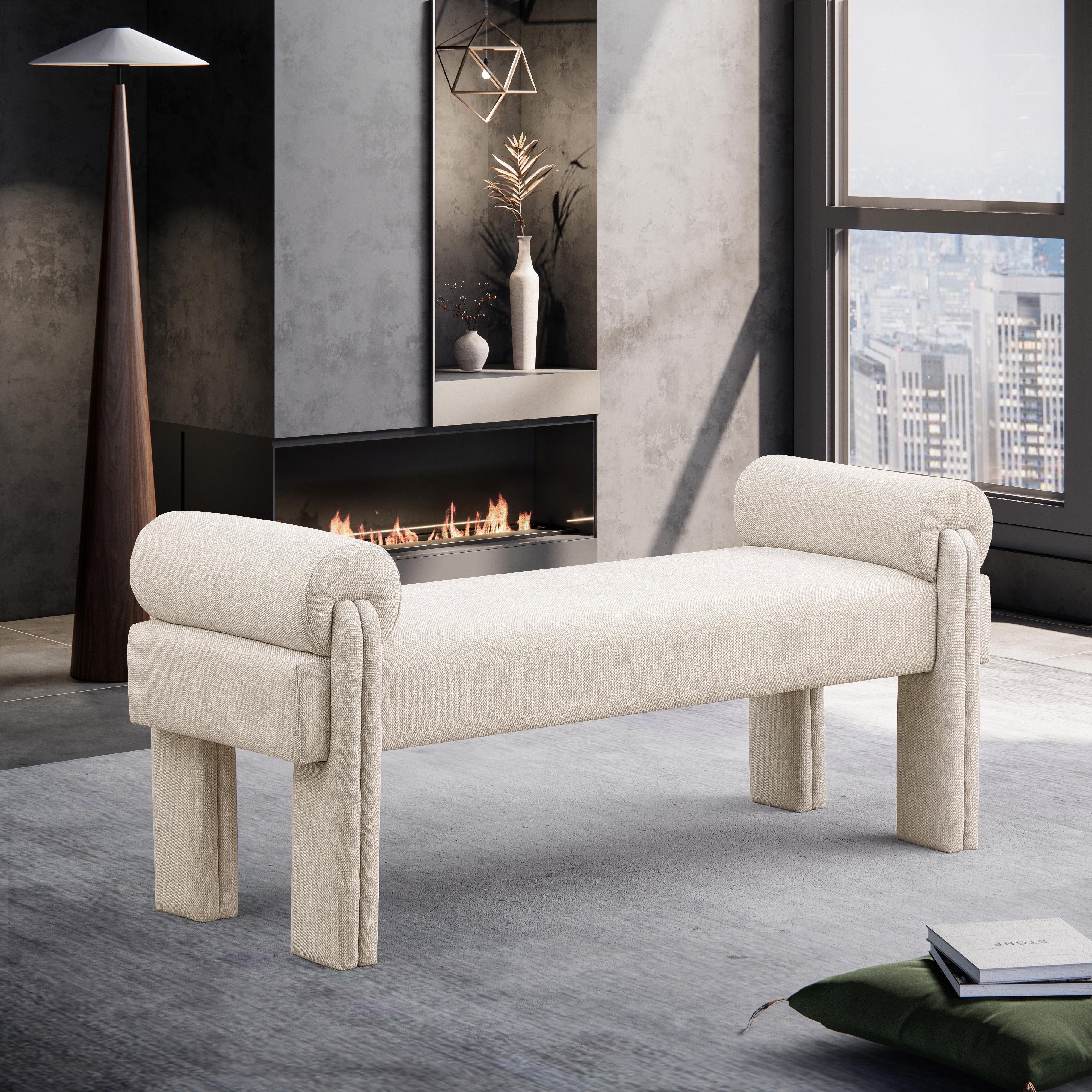 Meridian Stefano Beige Polyester Fabric Bench