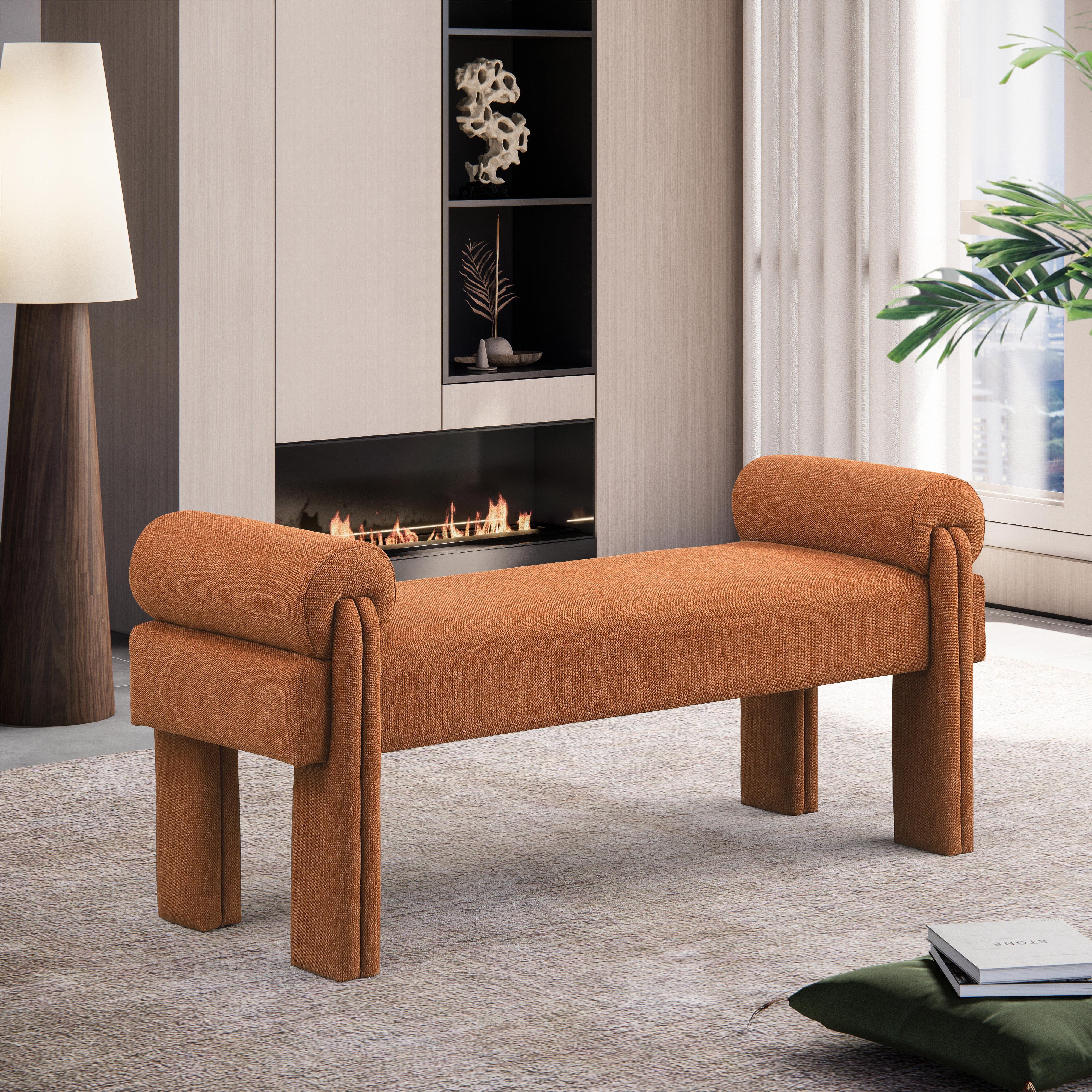 Meridian Stefano Cognac Polyester Fabric Bench