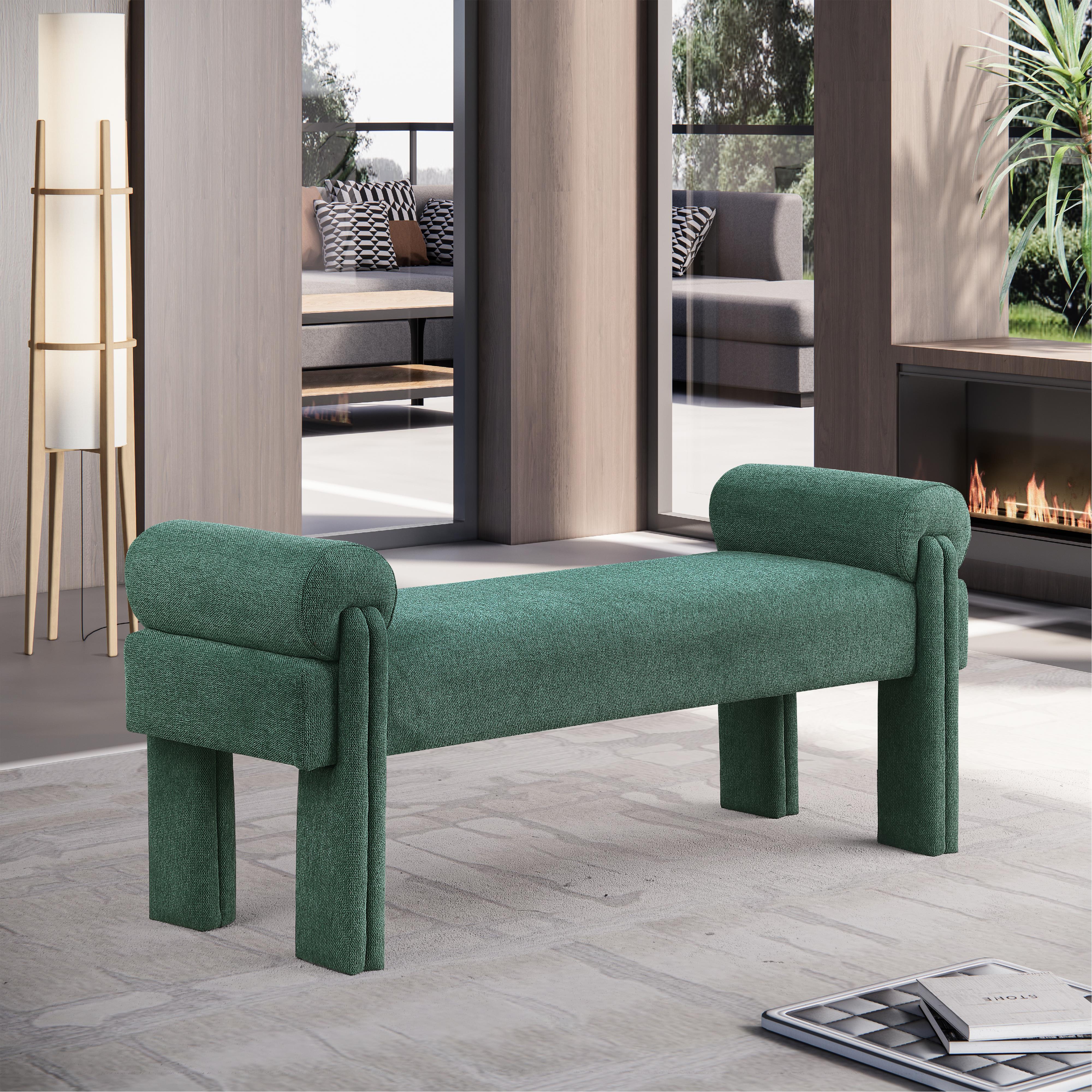 Meridian Stefano Green Polyester Fabric Bench