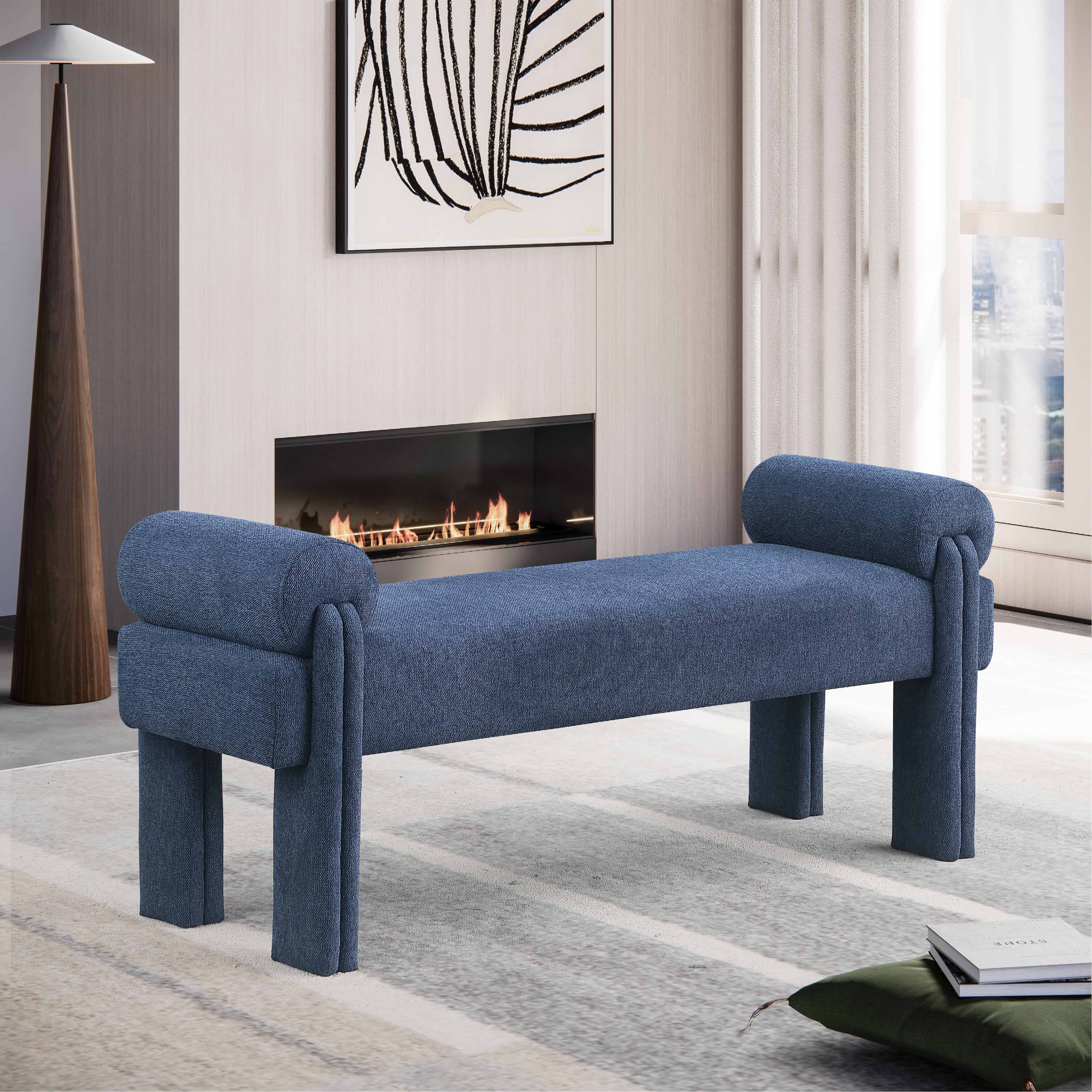 Meridian Stefano Navy Polyester Fabric Bench