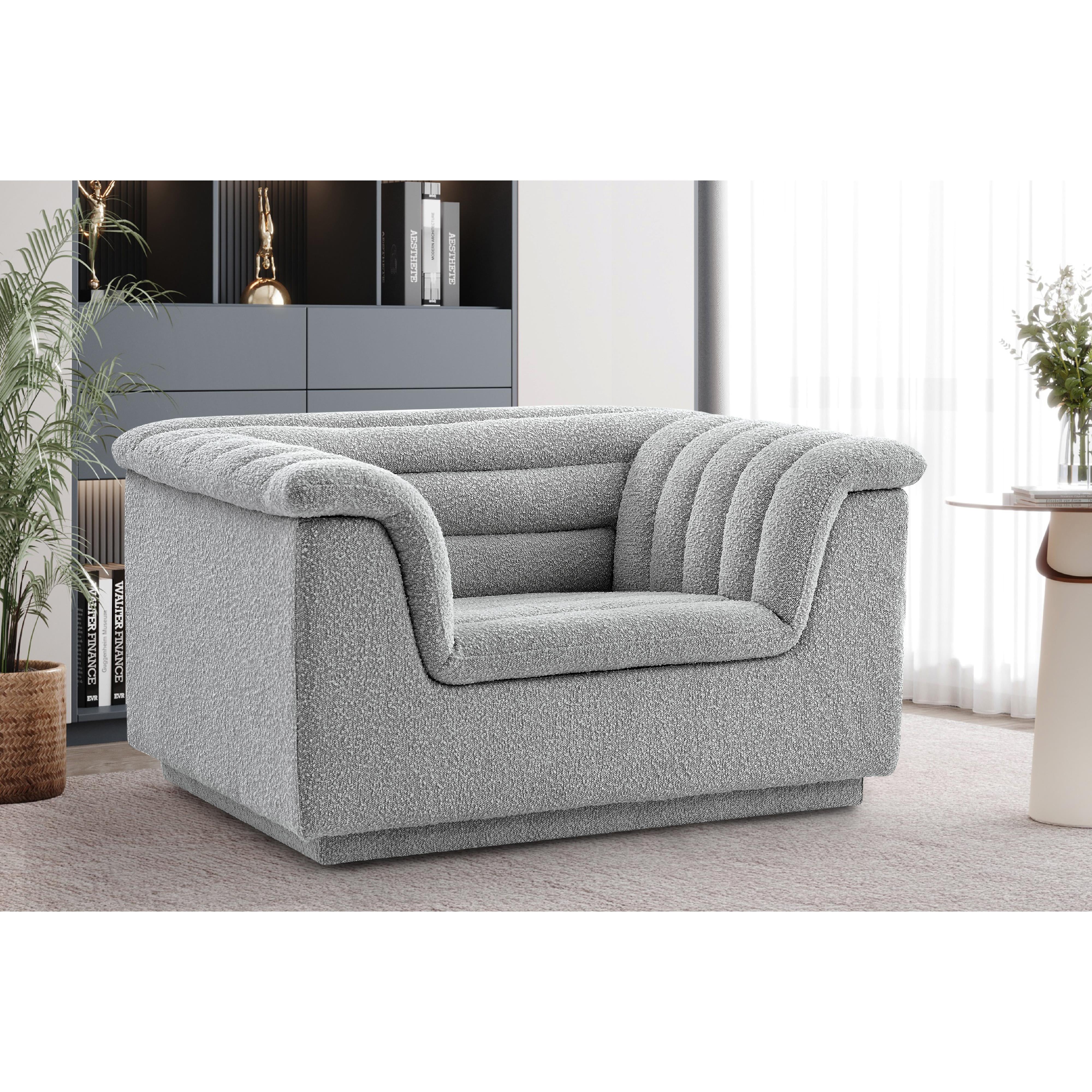 Meridian Cascade Grey Boucle Fabric Chair