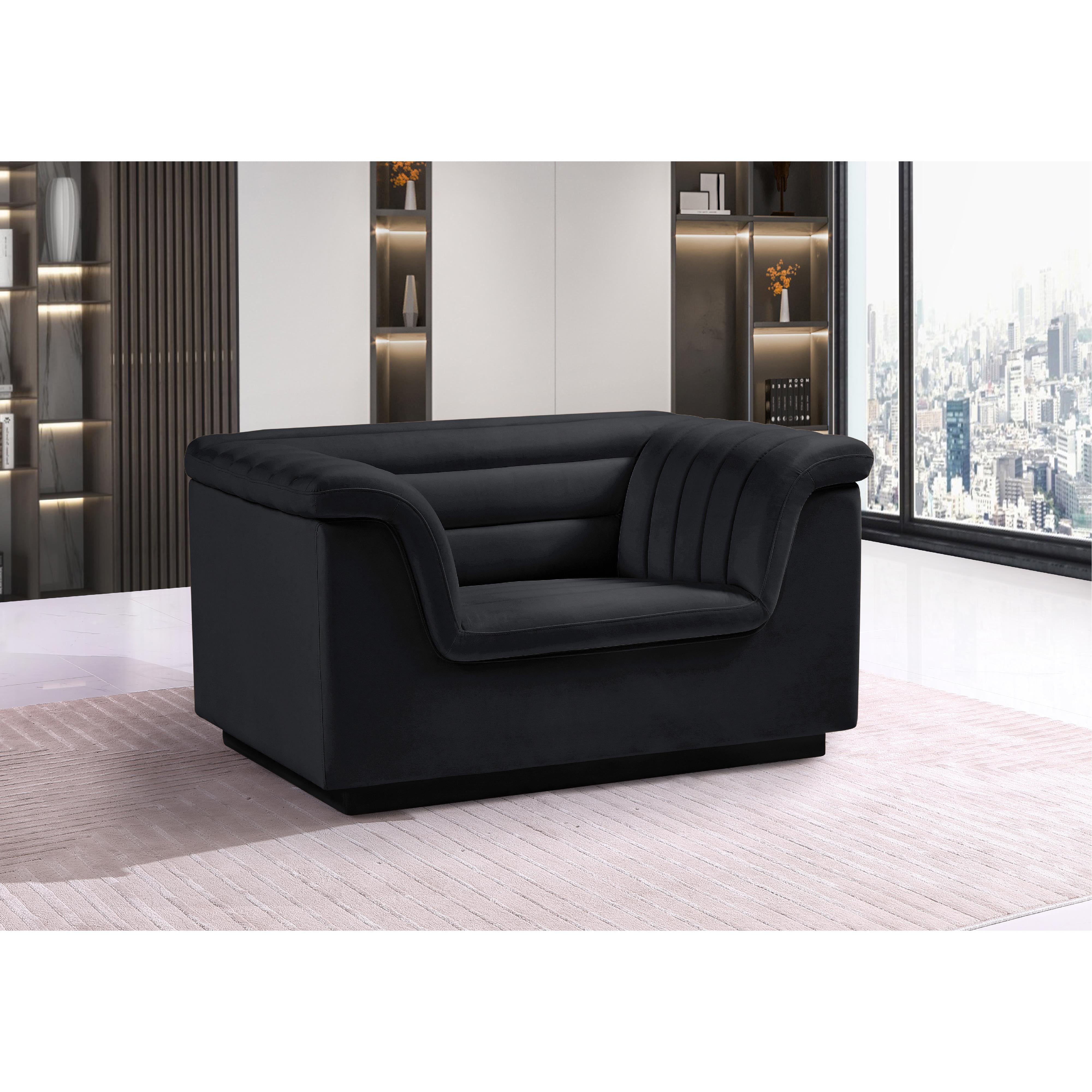 Meridian Cascade Black Velvet Fabric Chair