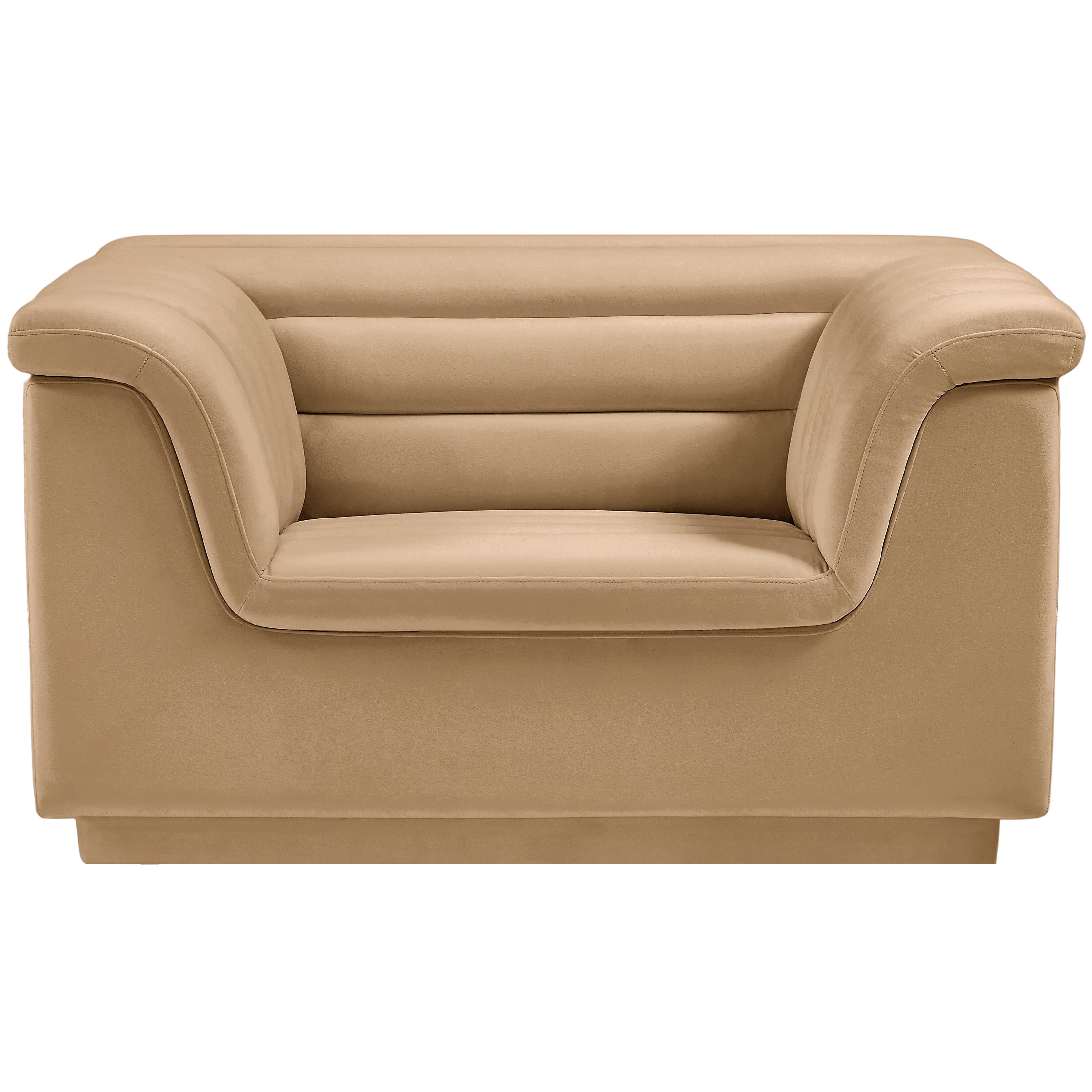 Meridian Cascade Camel Velvet Fabric Chair