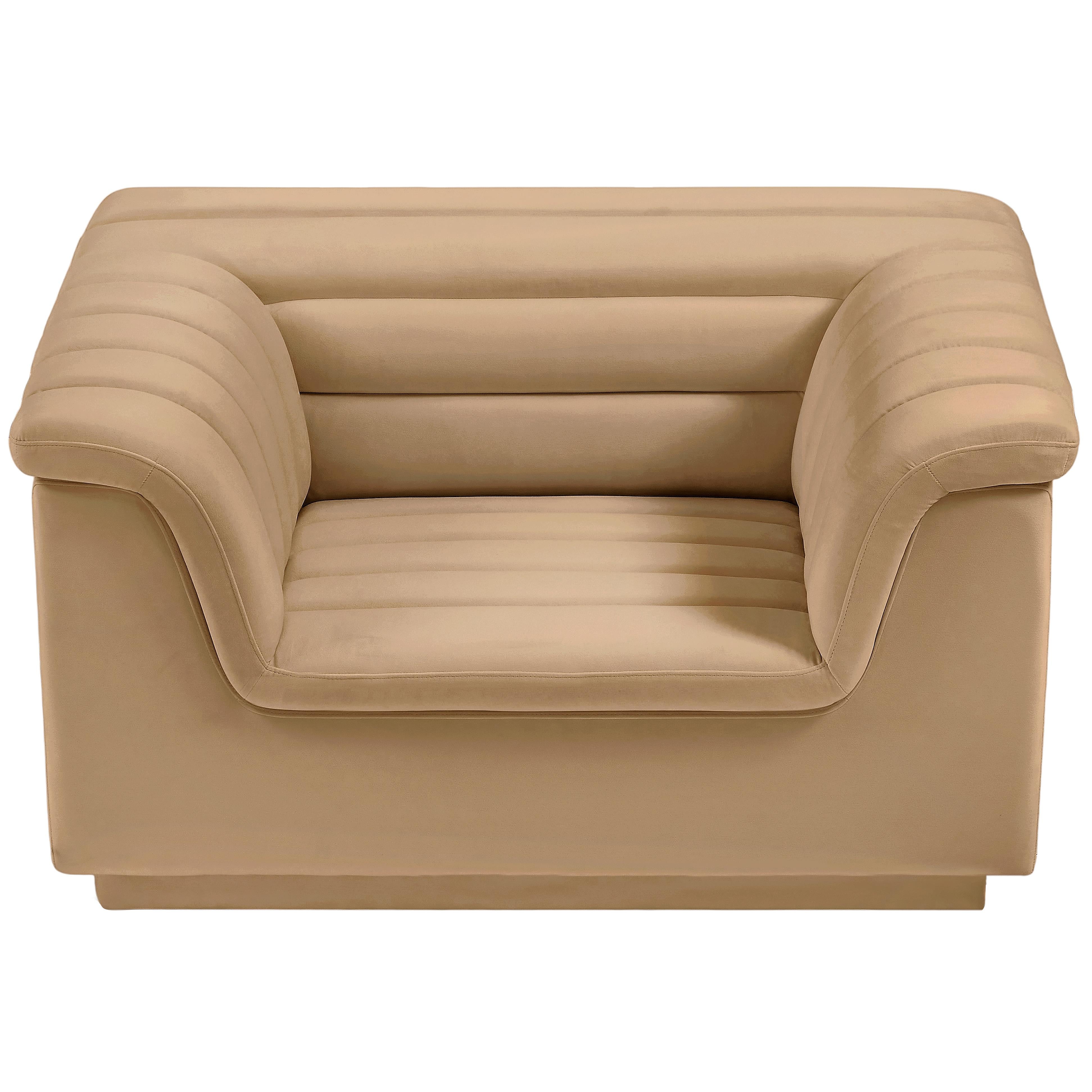 Meridian Cascade Camel Velvet Fabric Chair