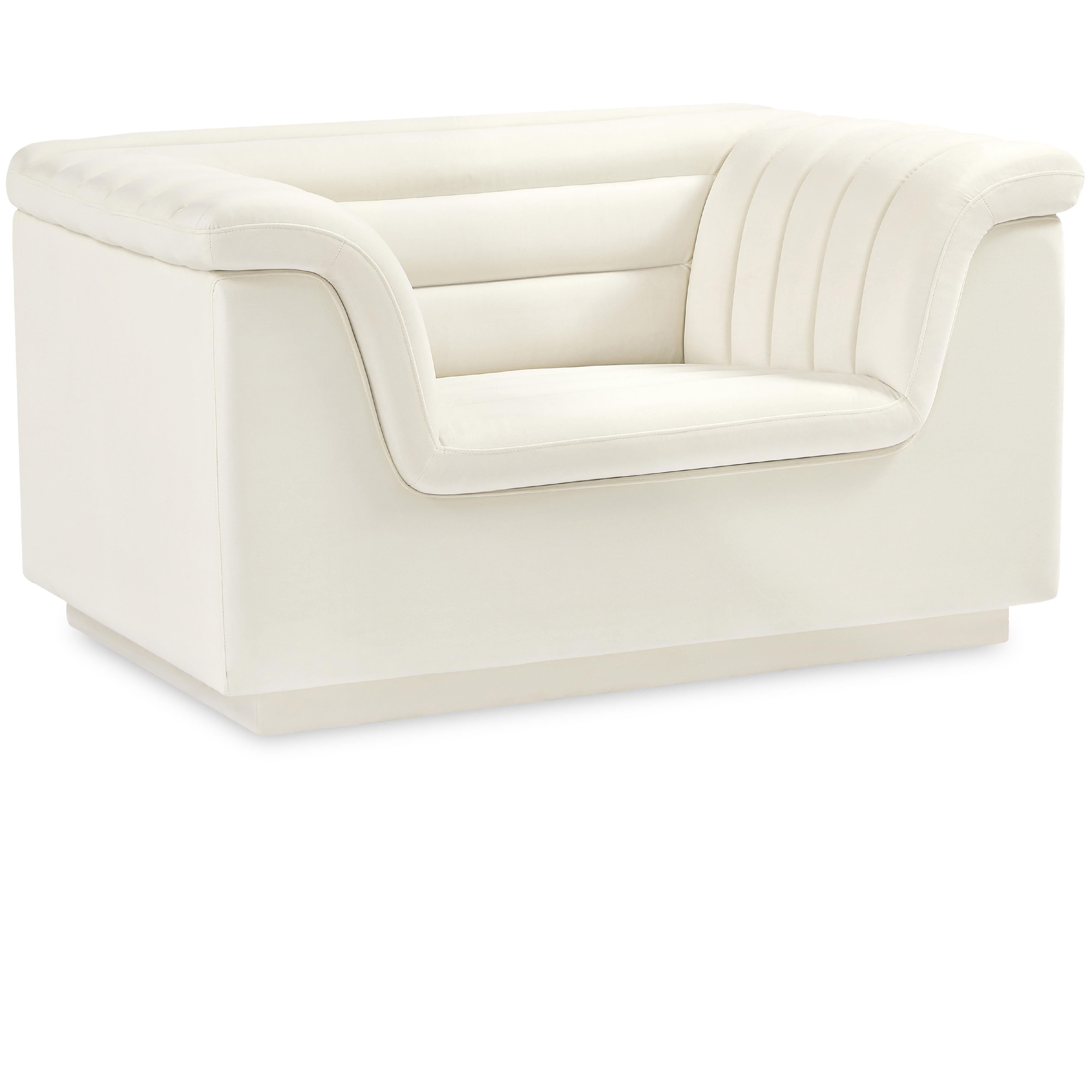 Meridian Cascade Cream Velvet Fabric Chair