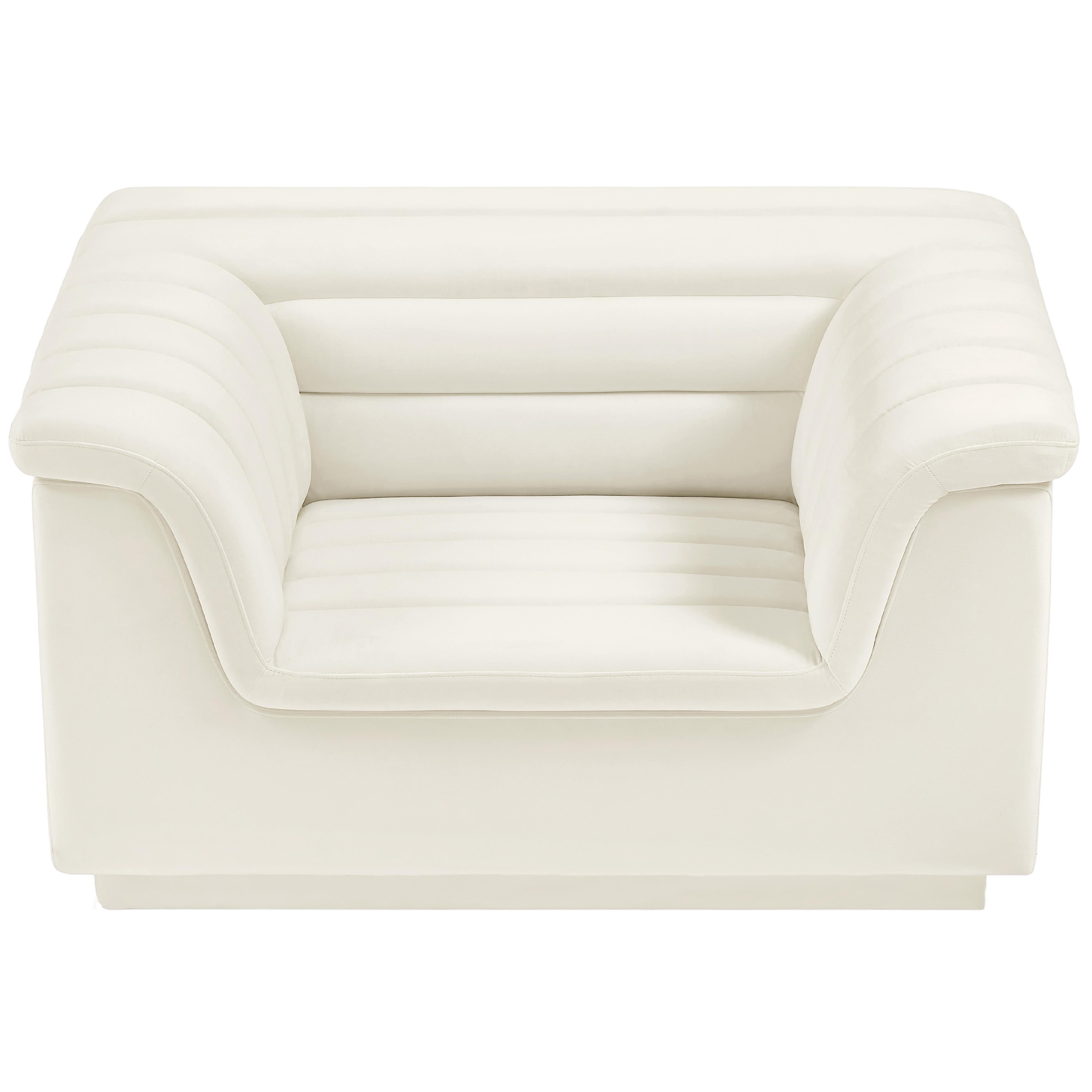 Meridian Cascade Cream Velvet Fabric Chair