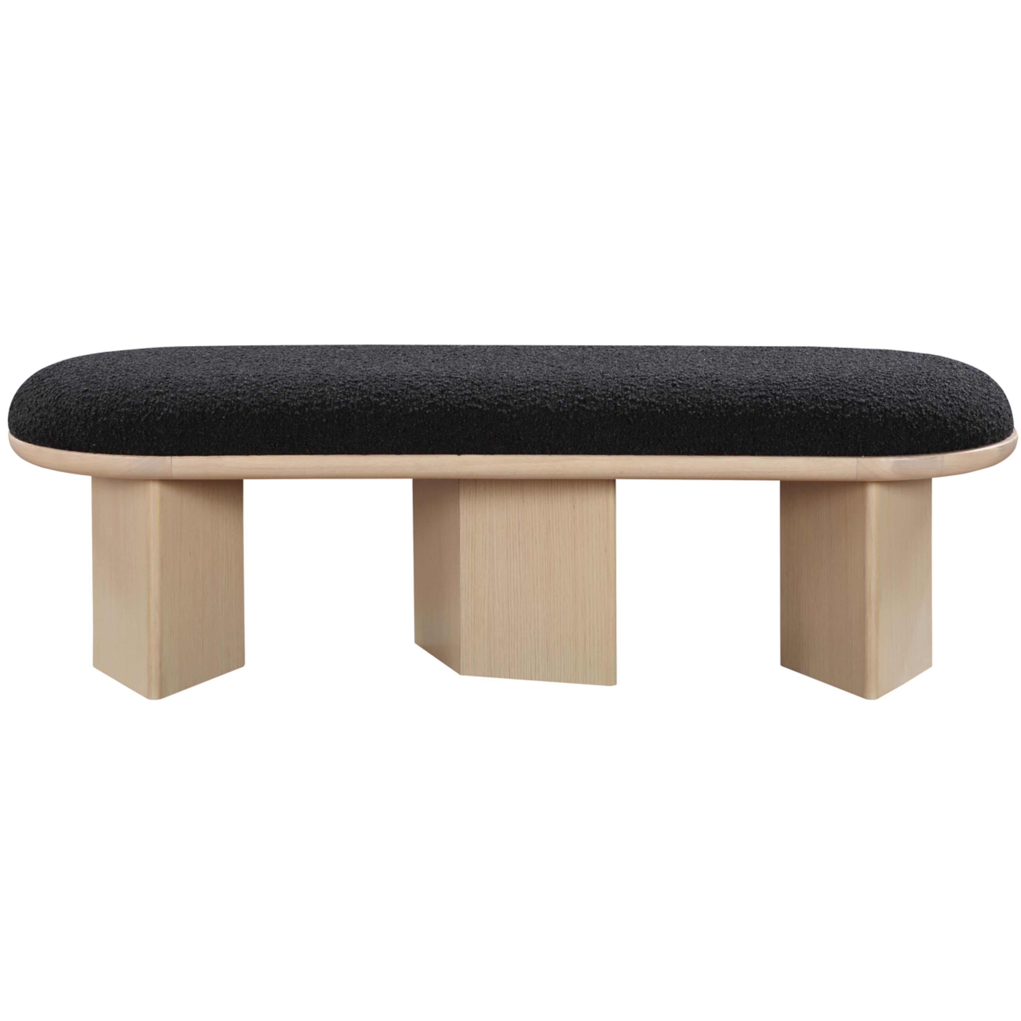 Meridian Wilshire Black Boucle Fabric Bench