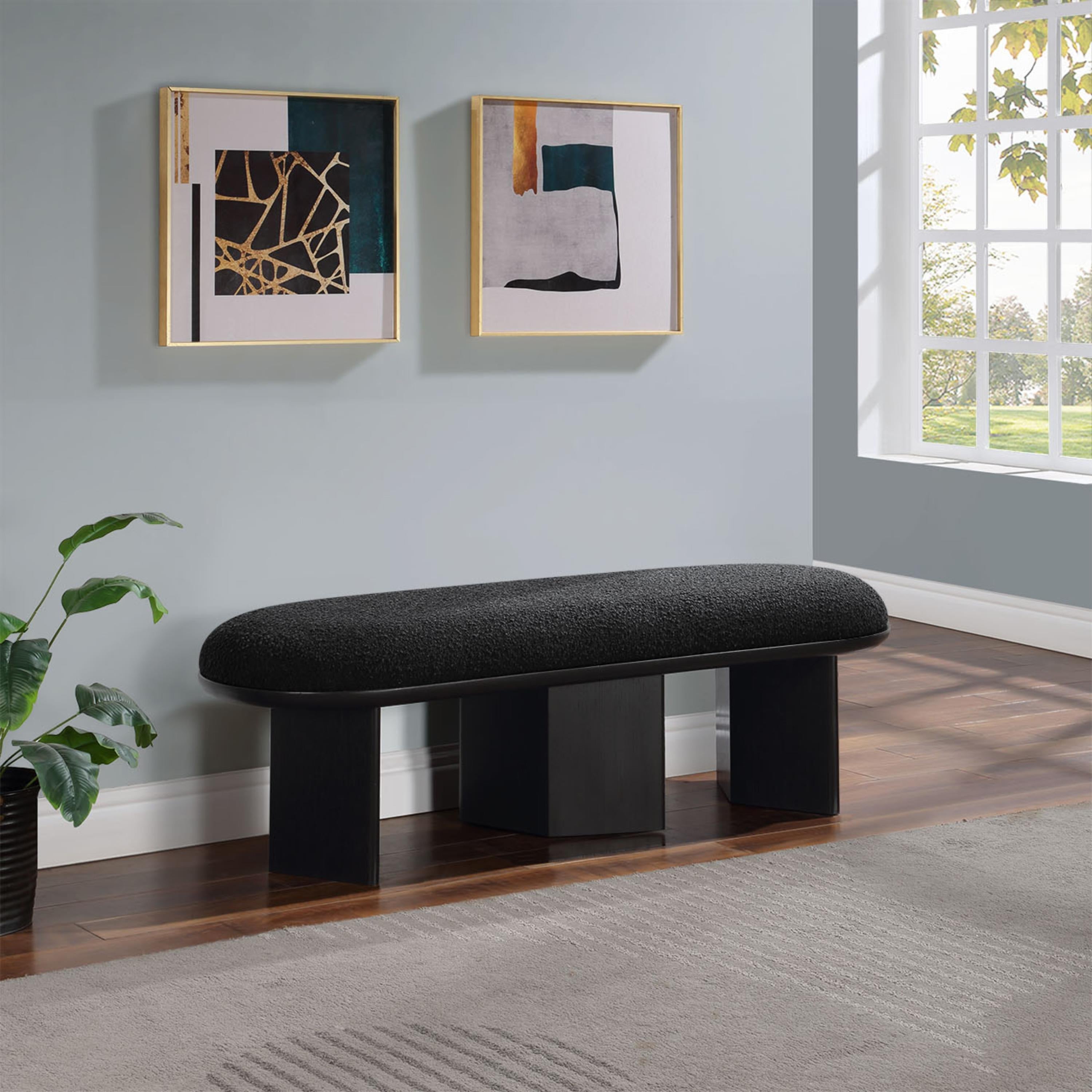 Meridian Wilshire Black Boucle Fabric Bench