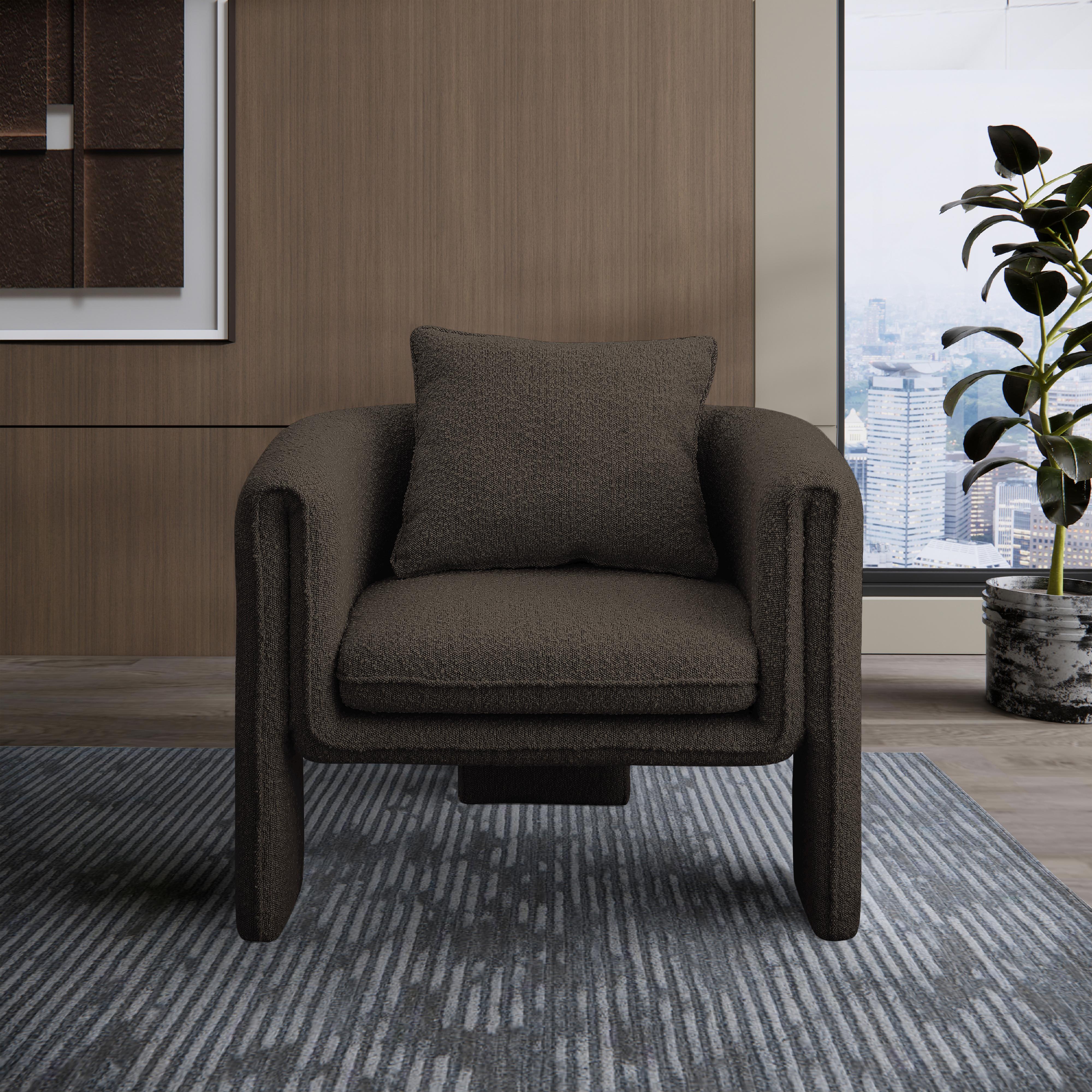 Meridian Stylus Brown Boucle Fabric Accent Chair