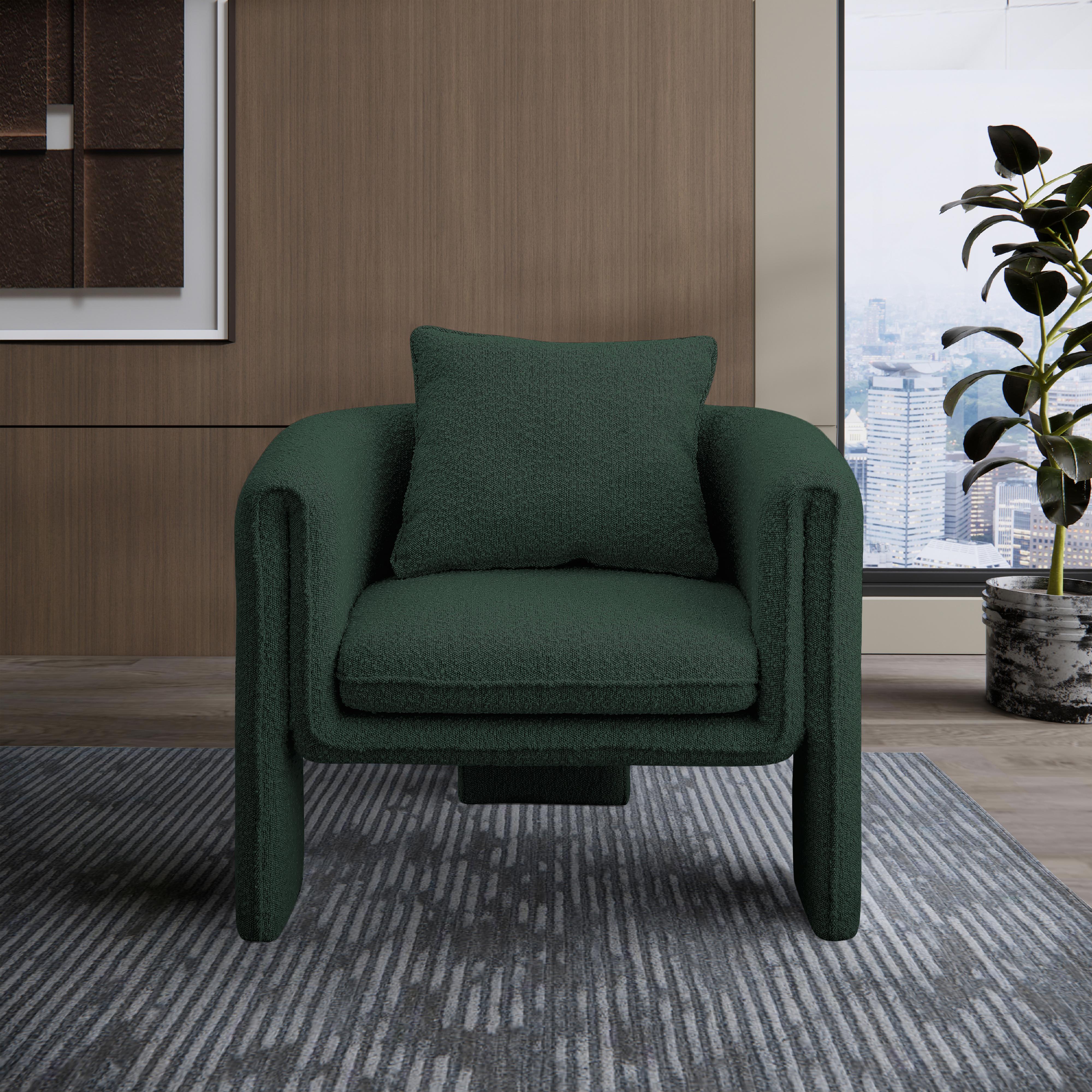 Meridian Stylus Green Boucle Fabric Accent Chair