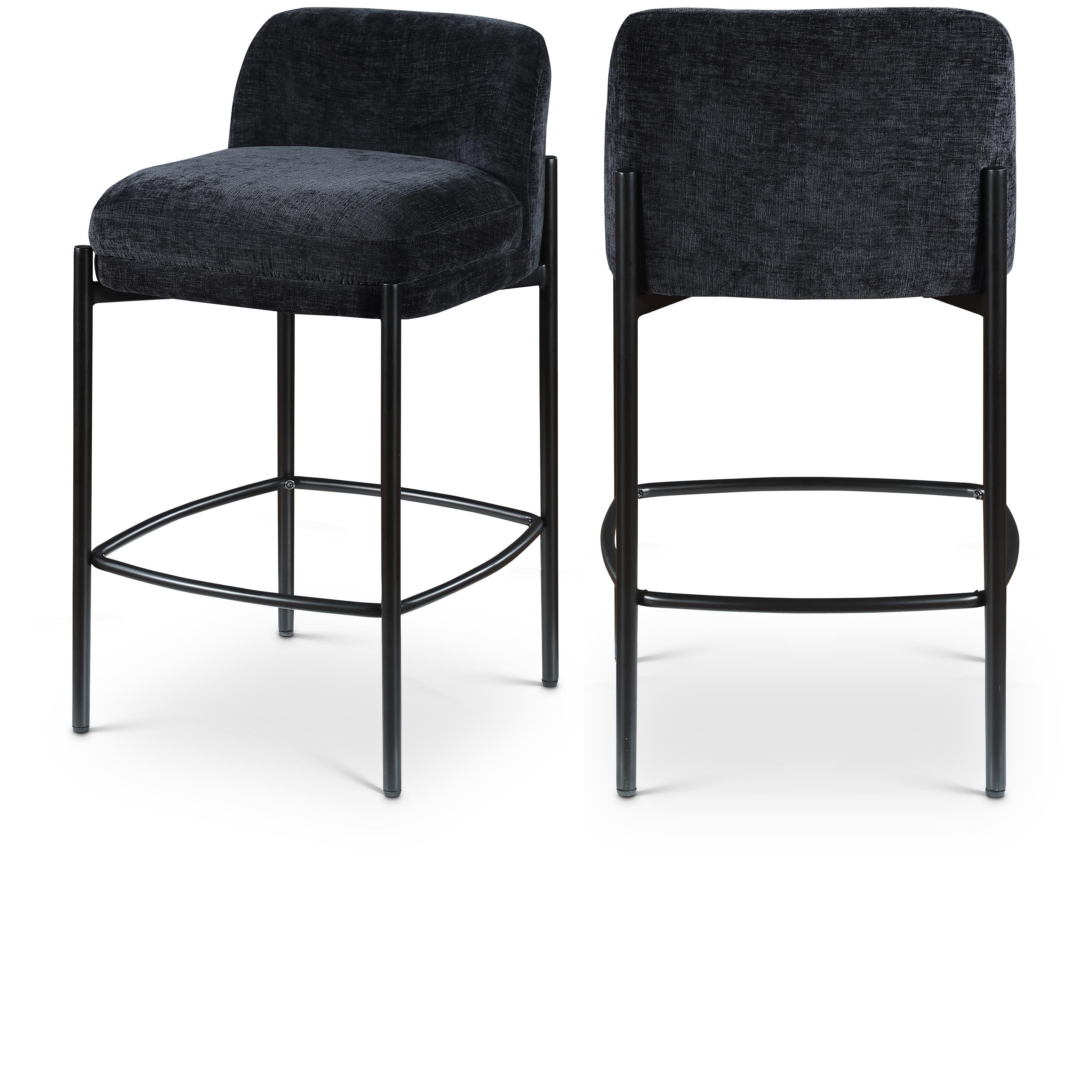 Meridian Burton Black Chenille Fabric Stool