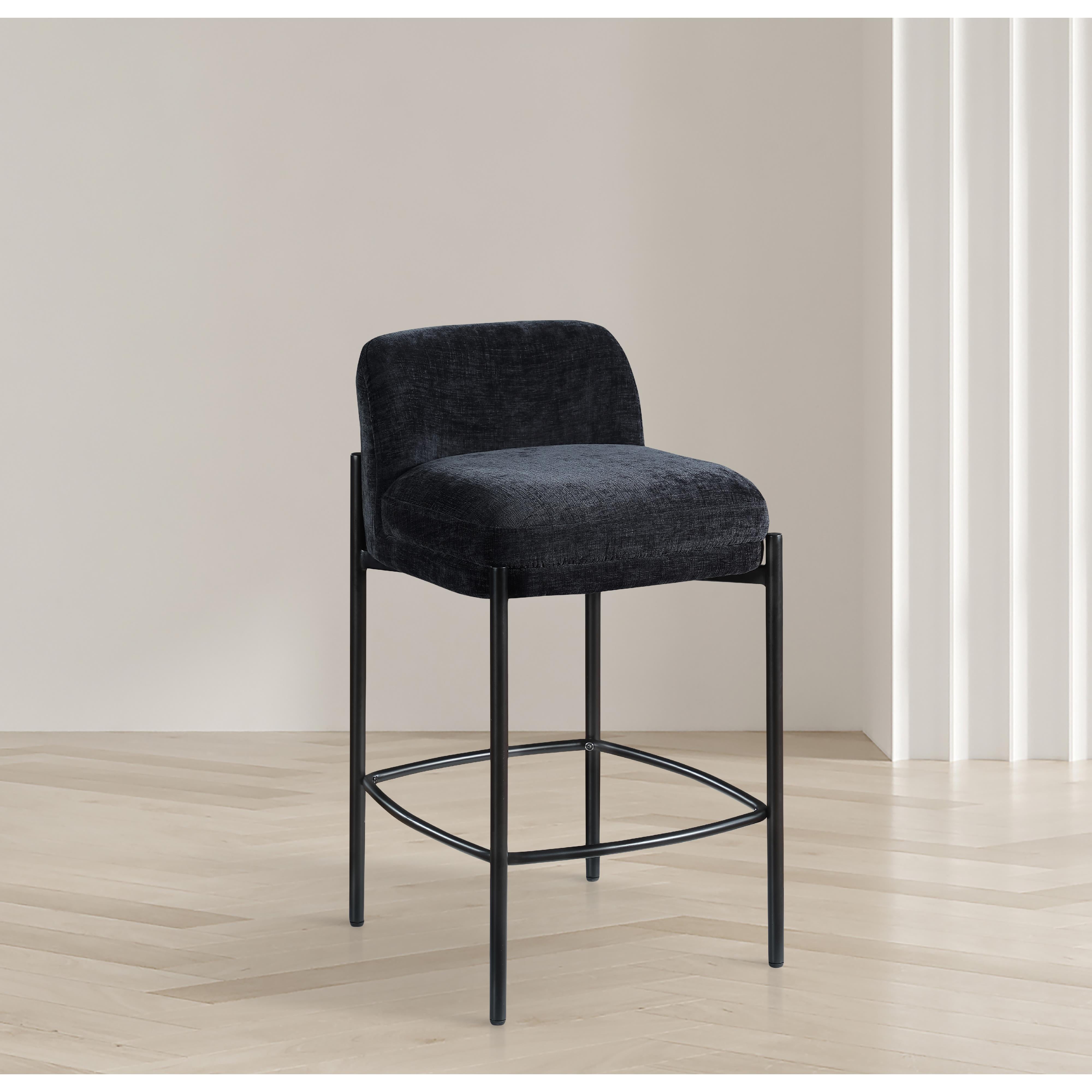 Meridian Burton Black Chenille Fabric Stool