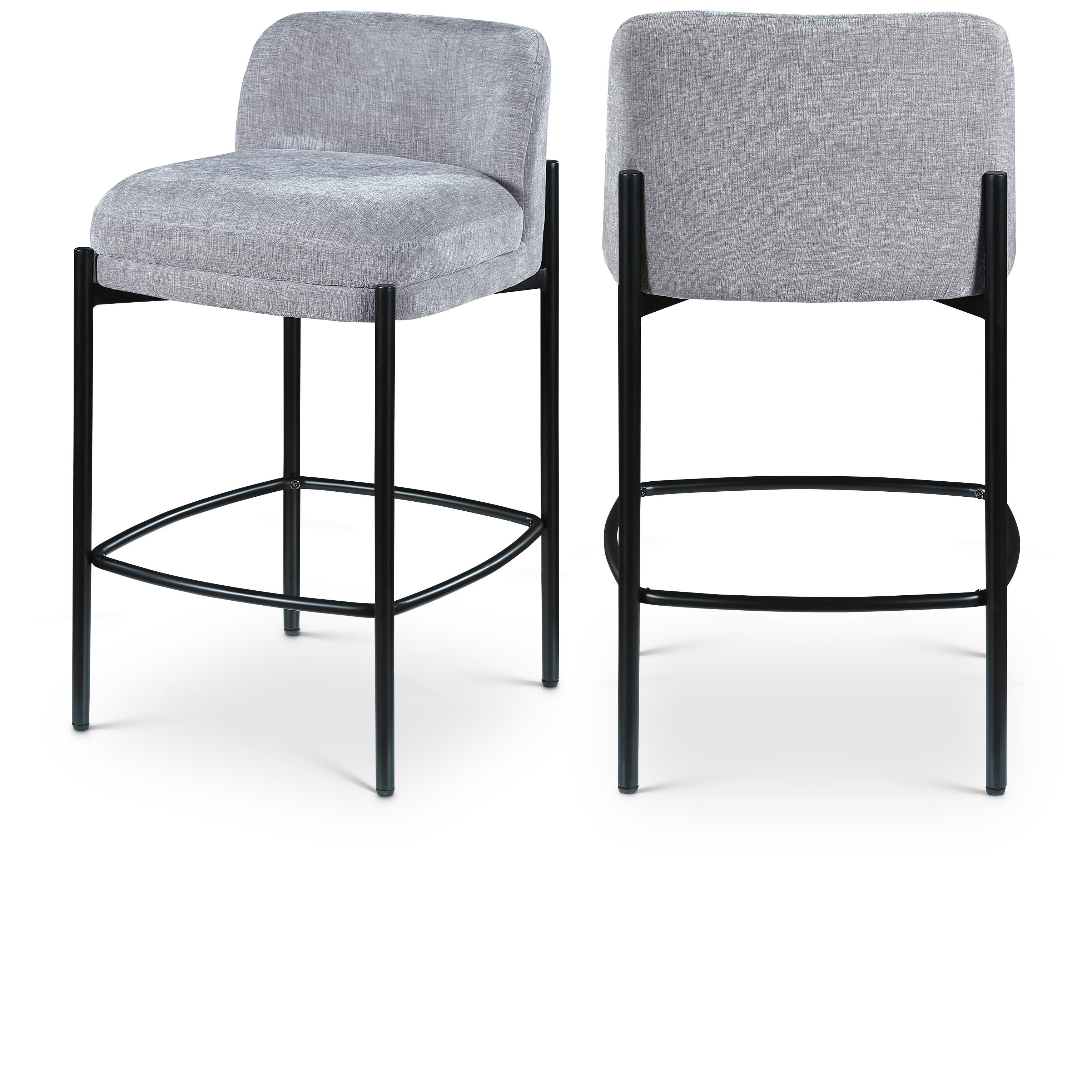 Meridian Burton Grey Chenille Fabric Stool