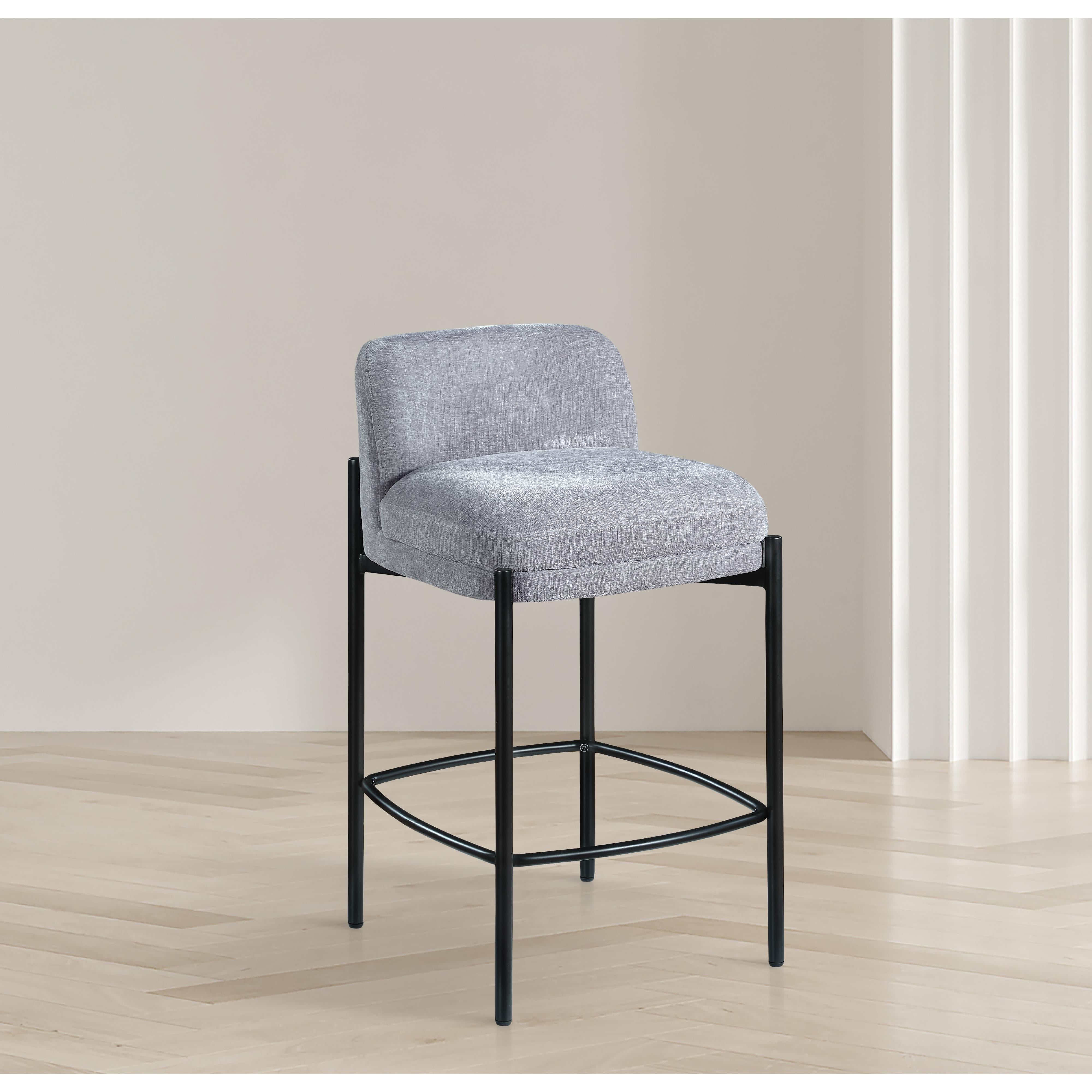 Meridian Burton Grey Chenille Fabric Stool