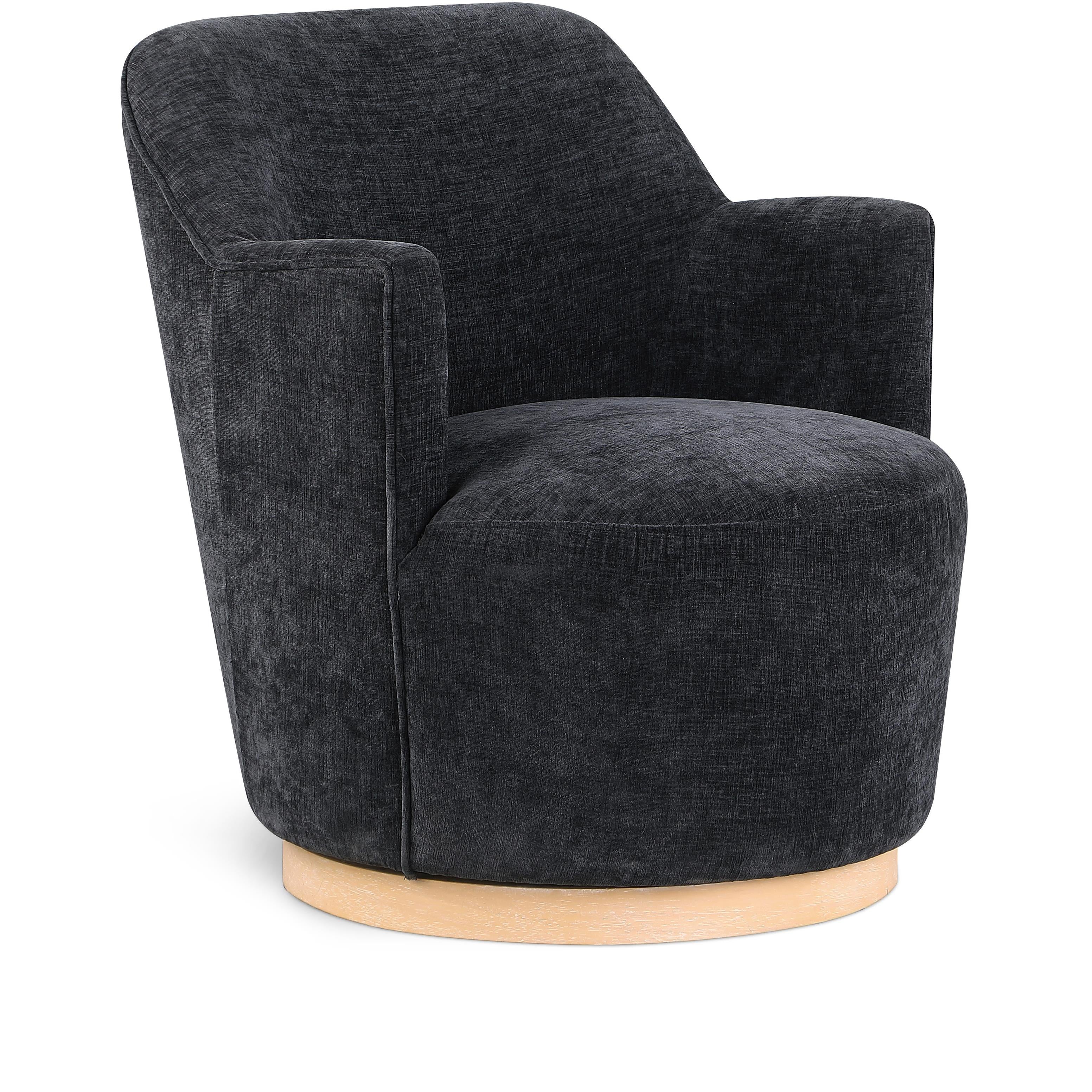 Meridian Clarita Black Chenille Fabric Swivel Accent Chair