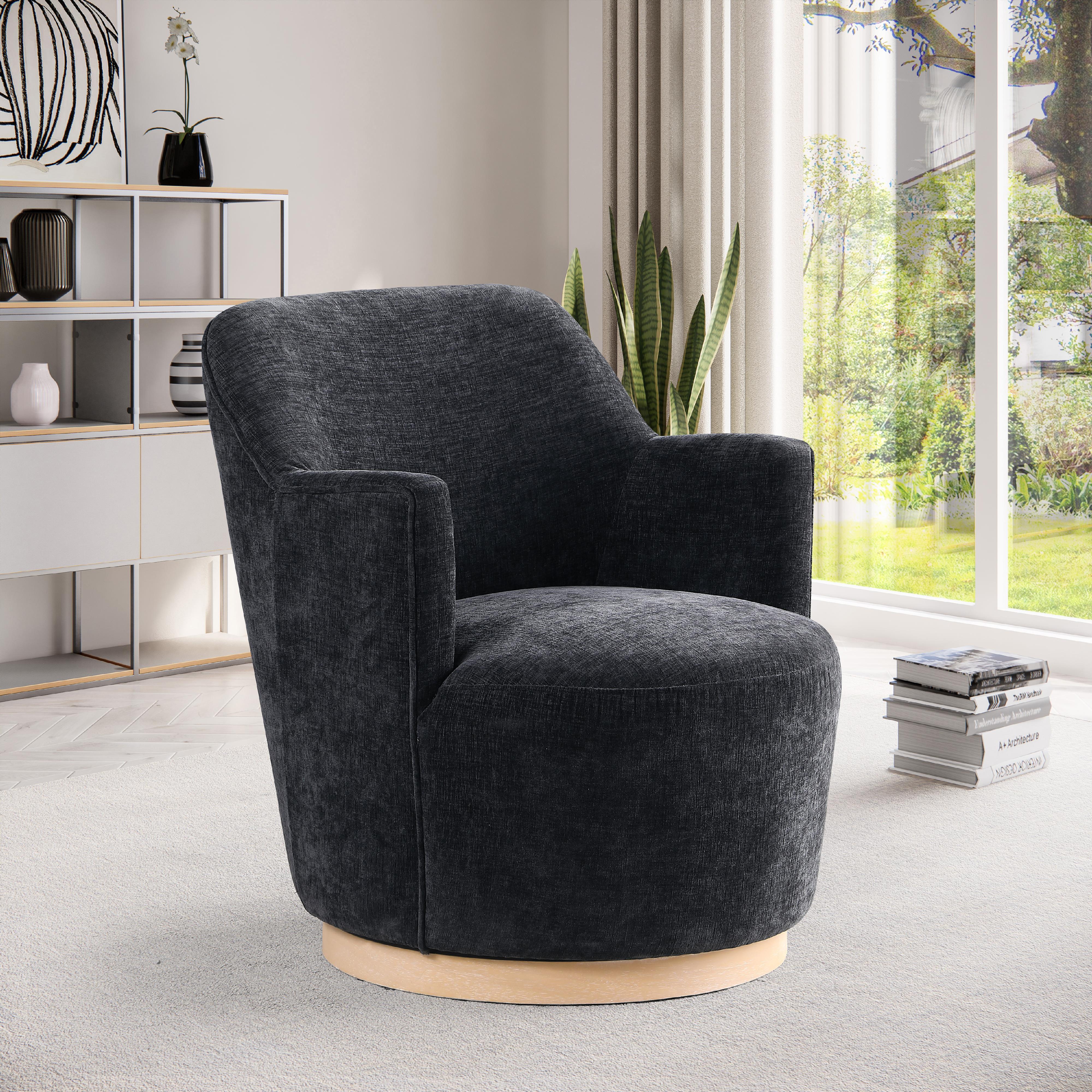 Meridian Clarita Black Chenille Fabric Swivel Accent Chair