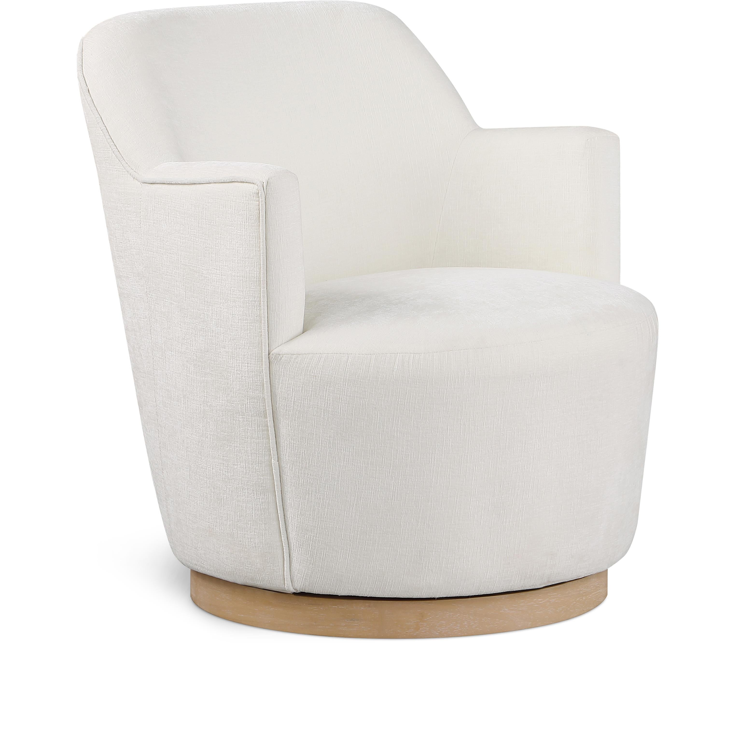 Meridian Clarita Cream Chenille Fabric Swivel Accent Chair