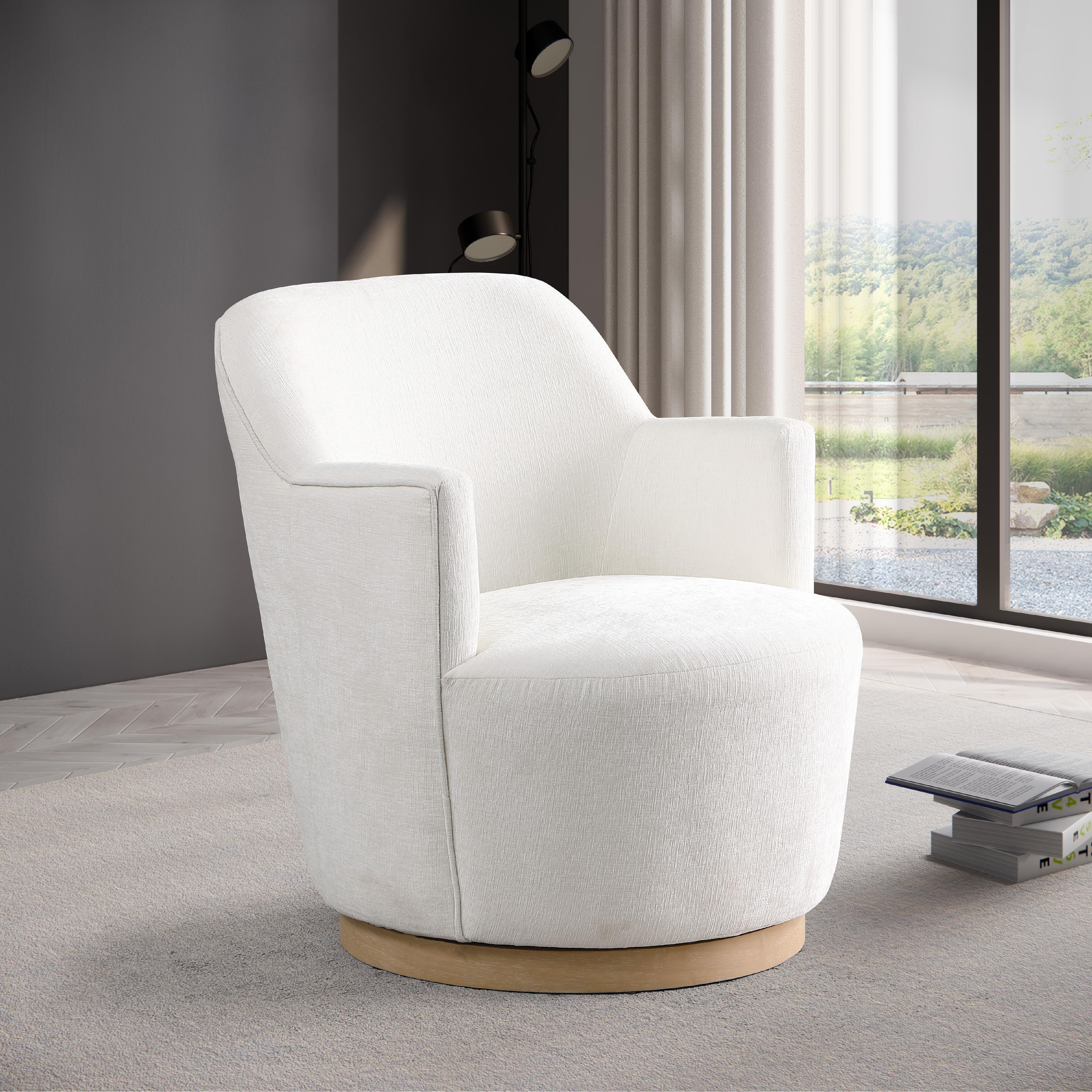 Meridian Clarita Cream Chenille Fabric Swivel Accent Chair