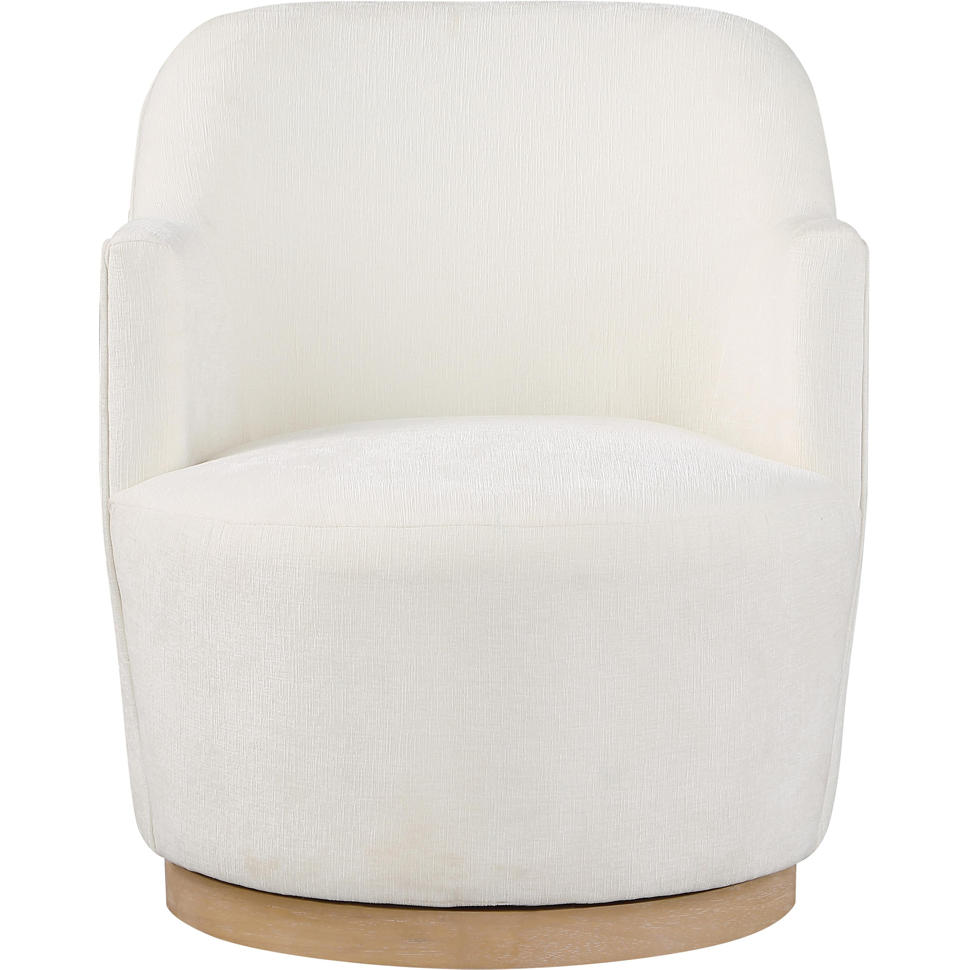 Meridian Clarita Cream Chenille Fabric Swivel Accent Chair