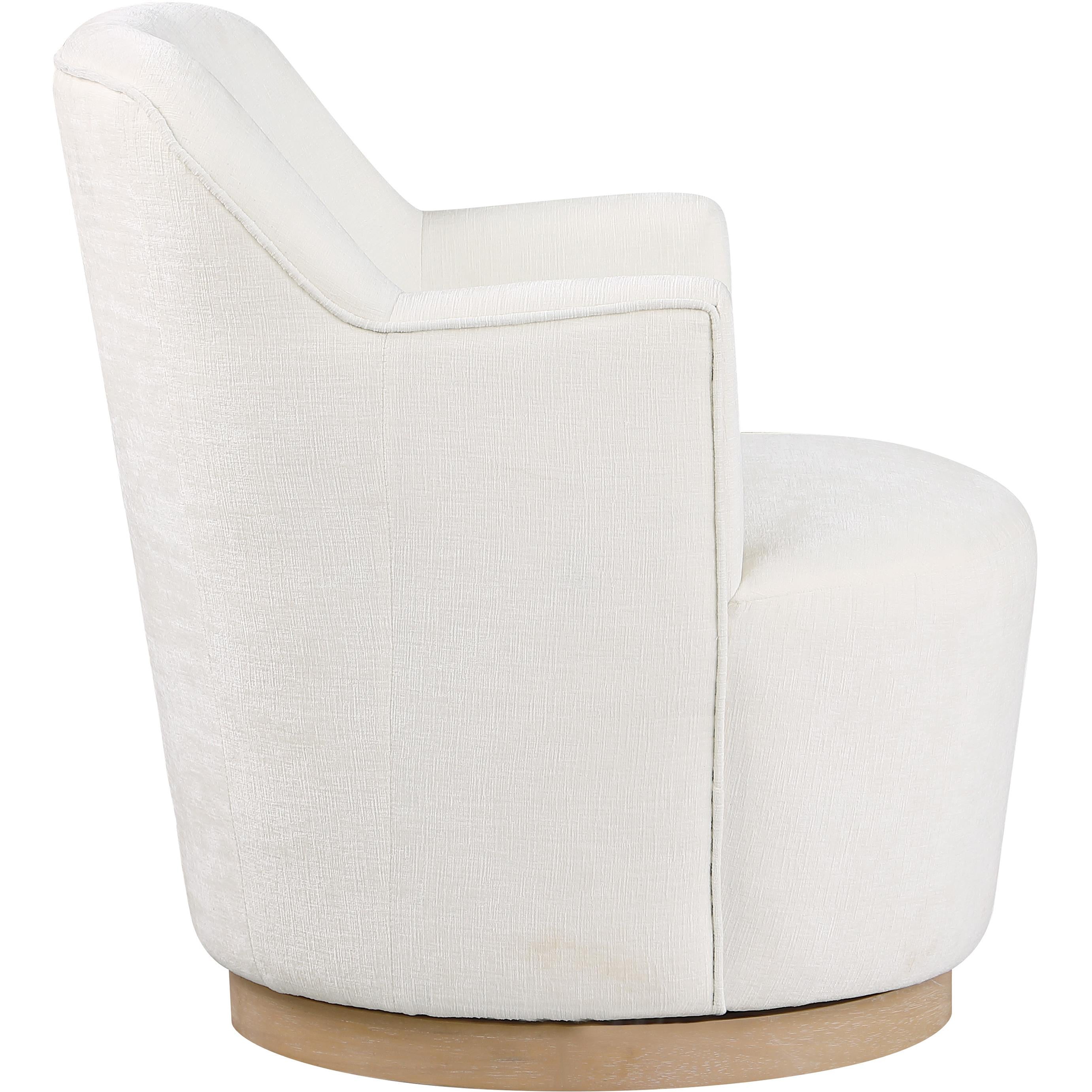 Meridian Clarita Cream Chenille Fabric Swivel Accent Chair