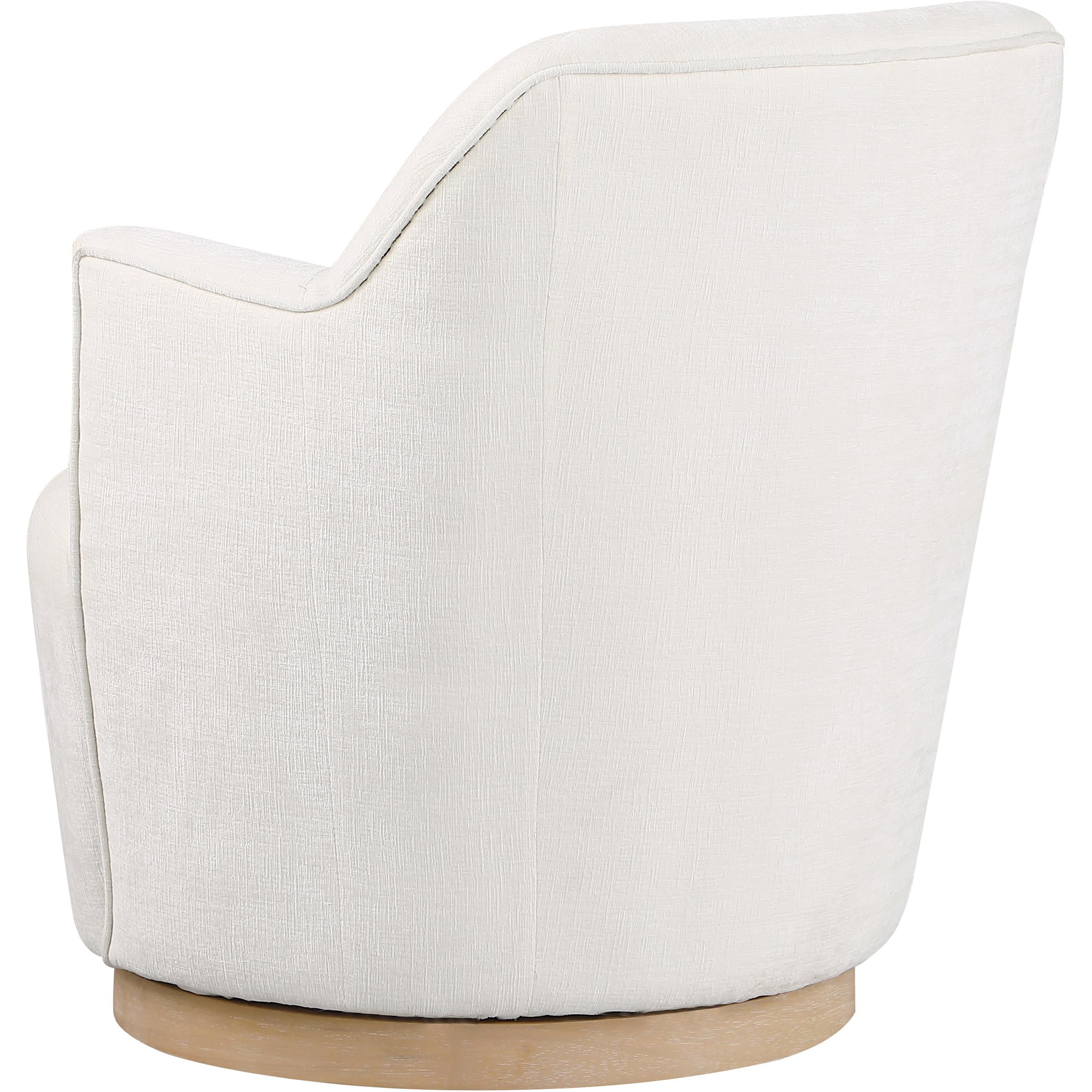 Meridian Clarita Cream Chenille Fabric Swivel Accent Chair