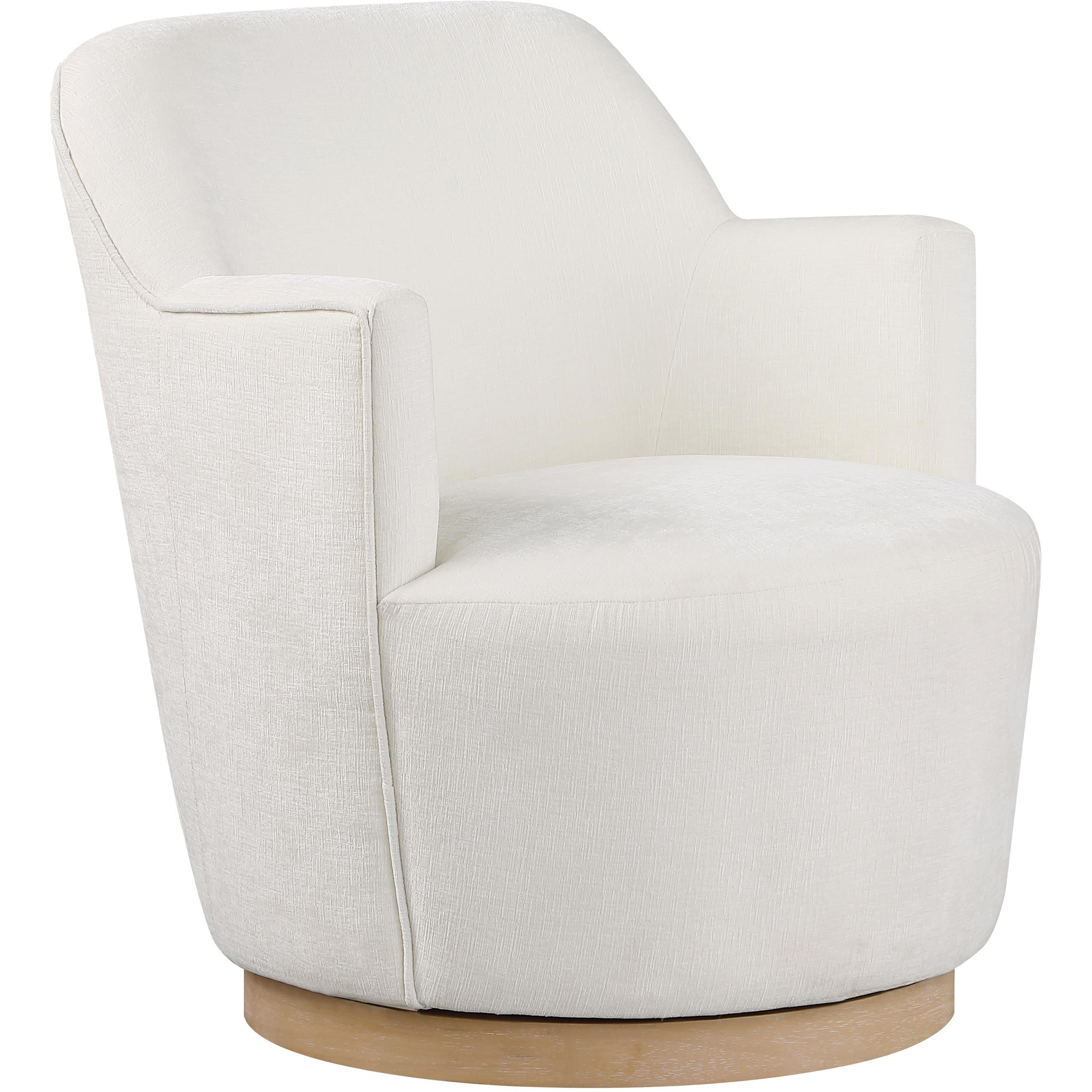 Meridian Clarita Cream Chenille Fabric Swivel Accent Chair