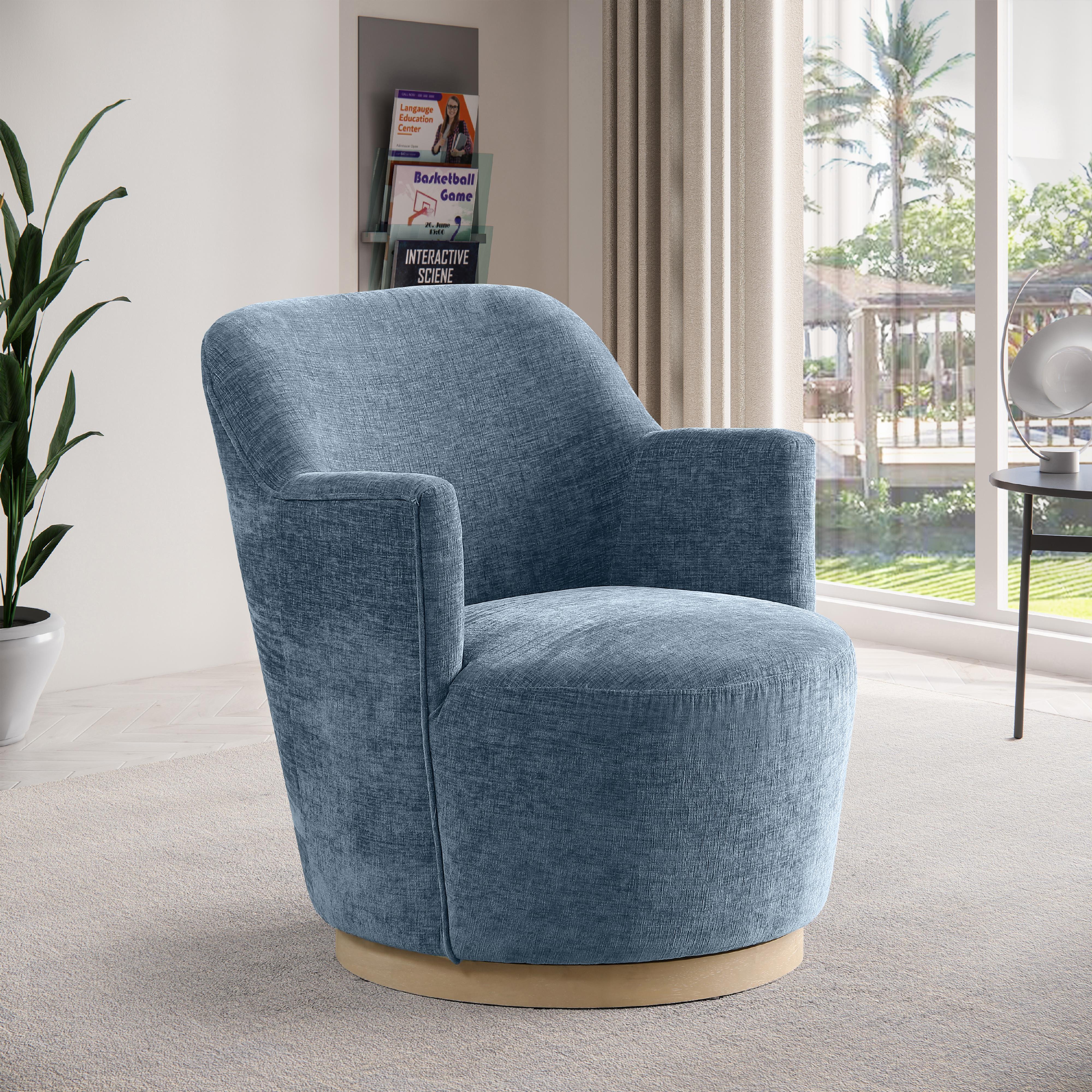 Meridian Clarita Light Blue Chenille Fabric Swivel Accent Chair