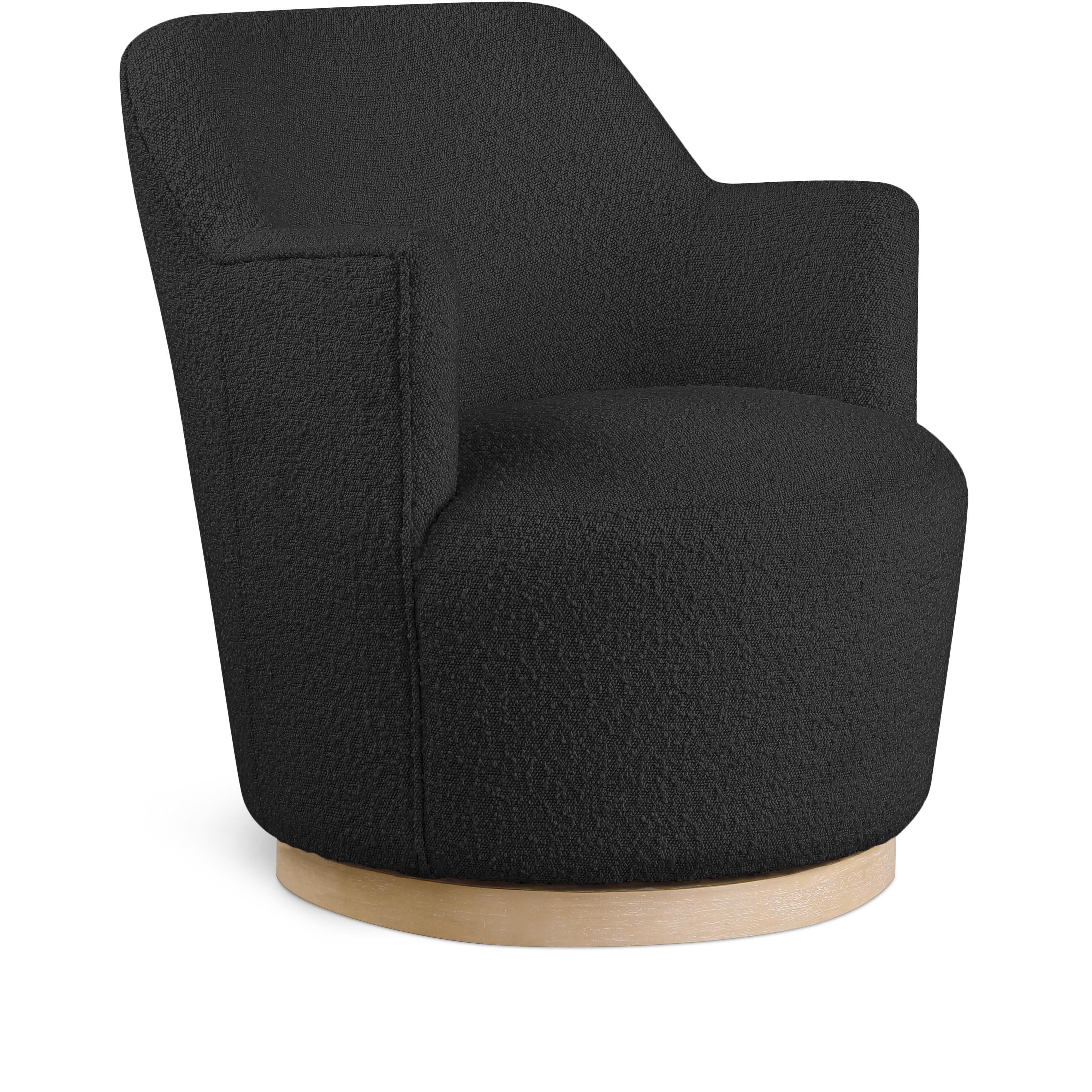 Meridian Clarita Black Boucle Fabric Swivel Accent Chair