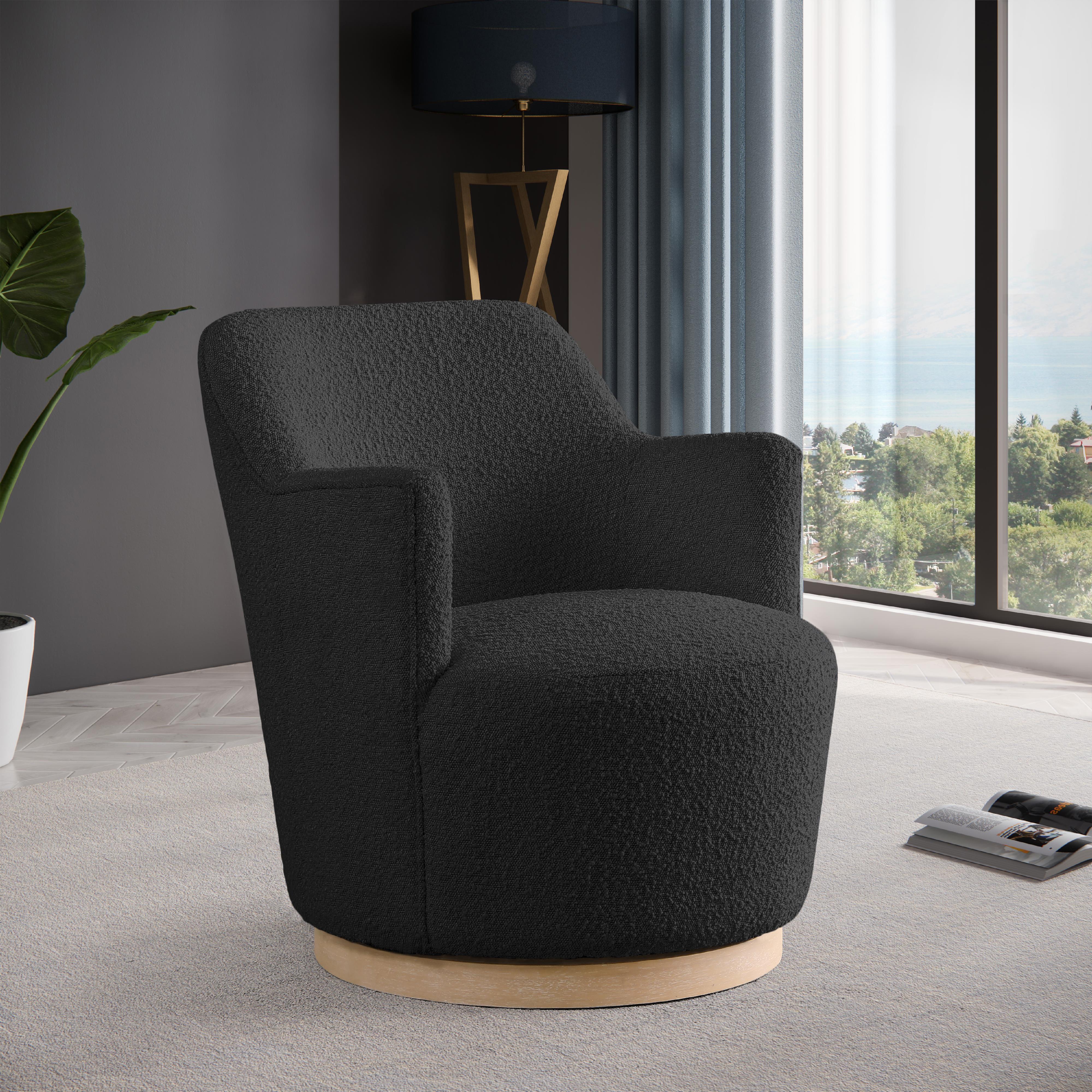 Meridian Clarita Black Boucle Fabric Swivel Accent Chair