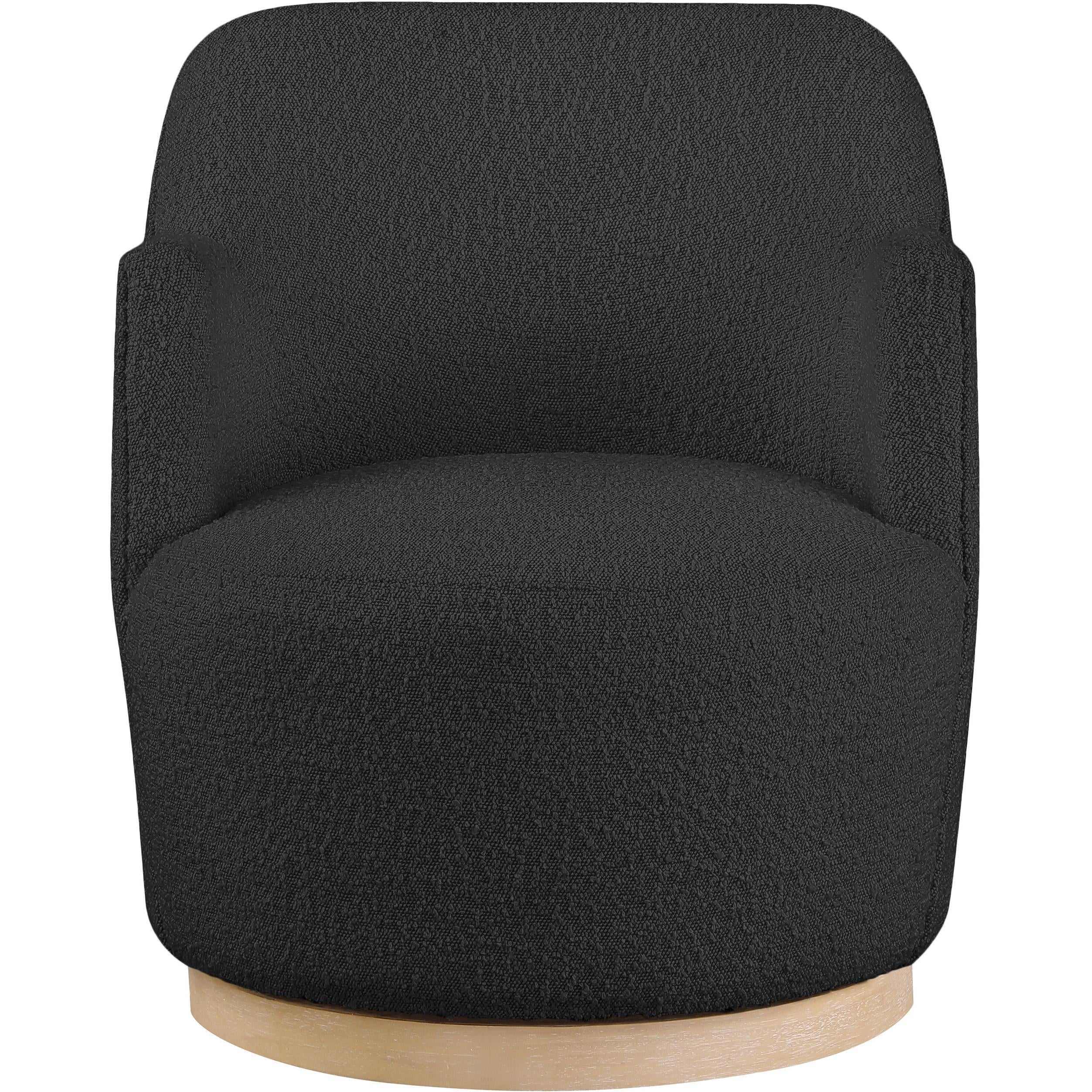 Meridian Clarita Black Boucle Fabric Swivel Accent Chair