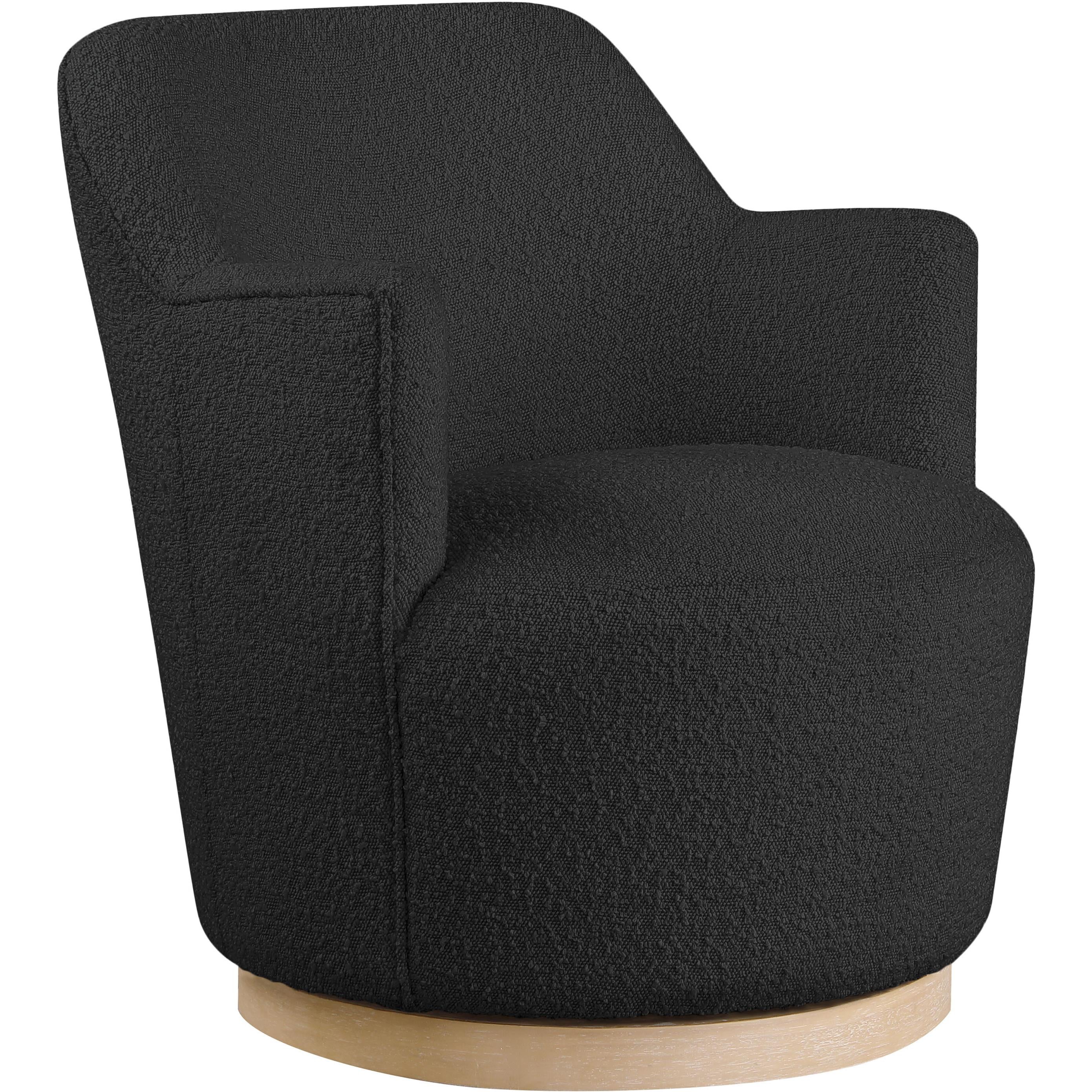 Meridian Clarita Black Boucle Fabric Swivel Accent Chair