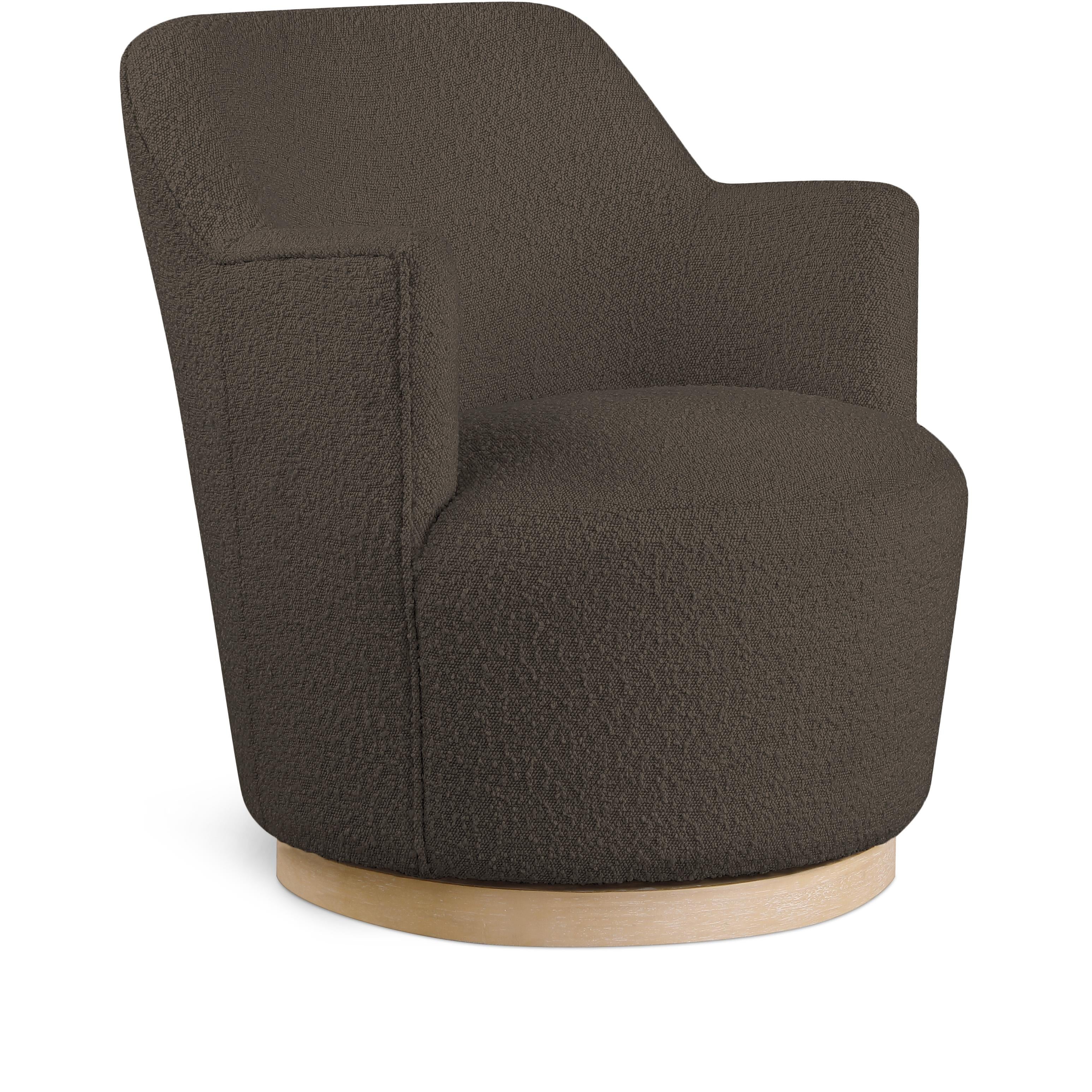 Meridian Clarita Brown Boucle Fabric Swivel Accent Chair