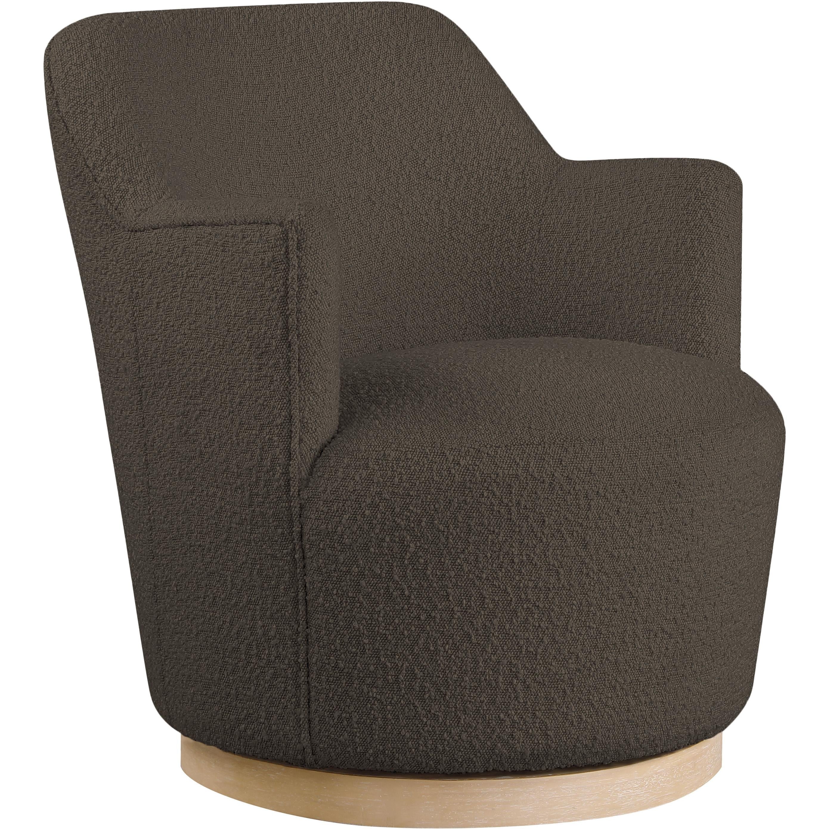 Meridian Clarita Brown Boucle Fabric Swivel Accent Chair