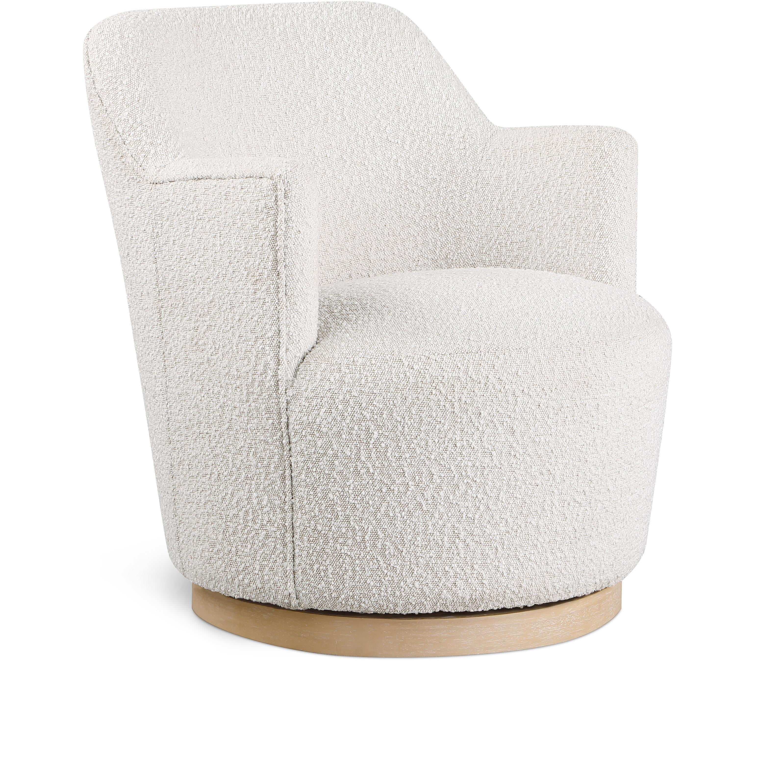 Meridian Clarita Cream Boucle Fabric Swivel Accent Chair